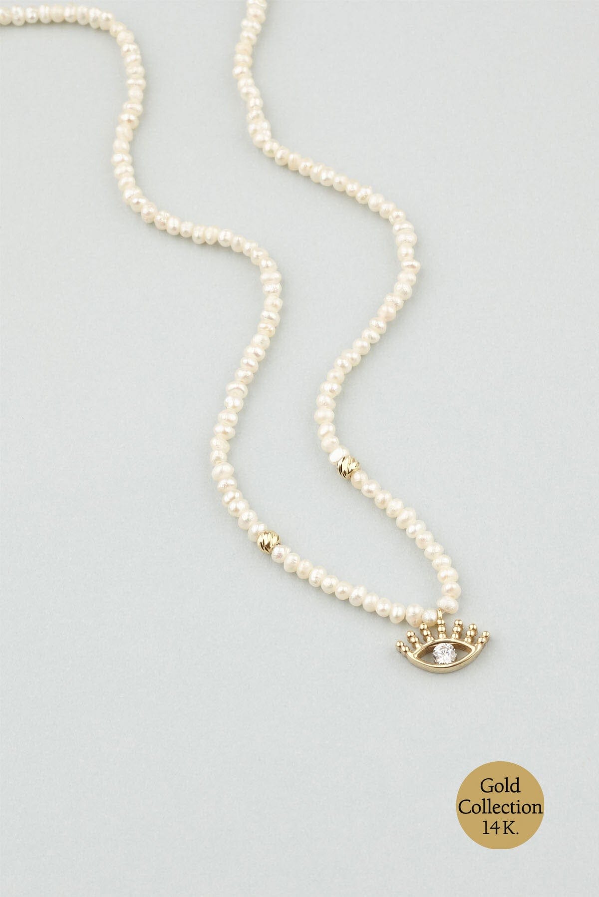 14 K Gold Necklace with Eye Figured Pearl Stones SoChic