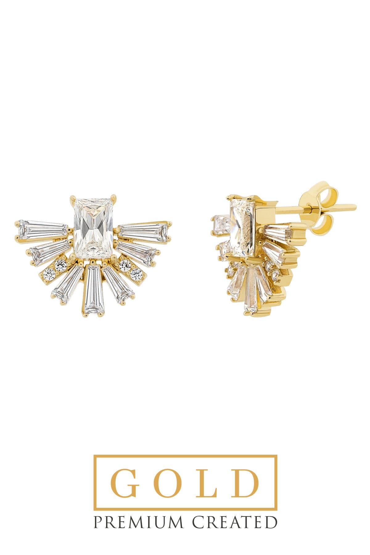 14 K Gold White Gold Certified Premium Created Stone Baguette Earrings SoChic