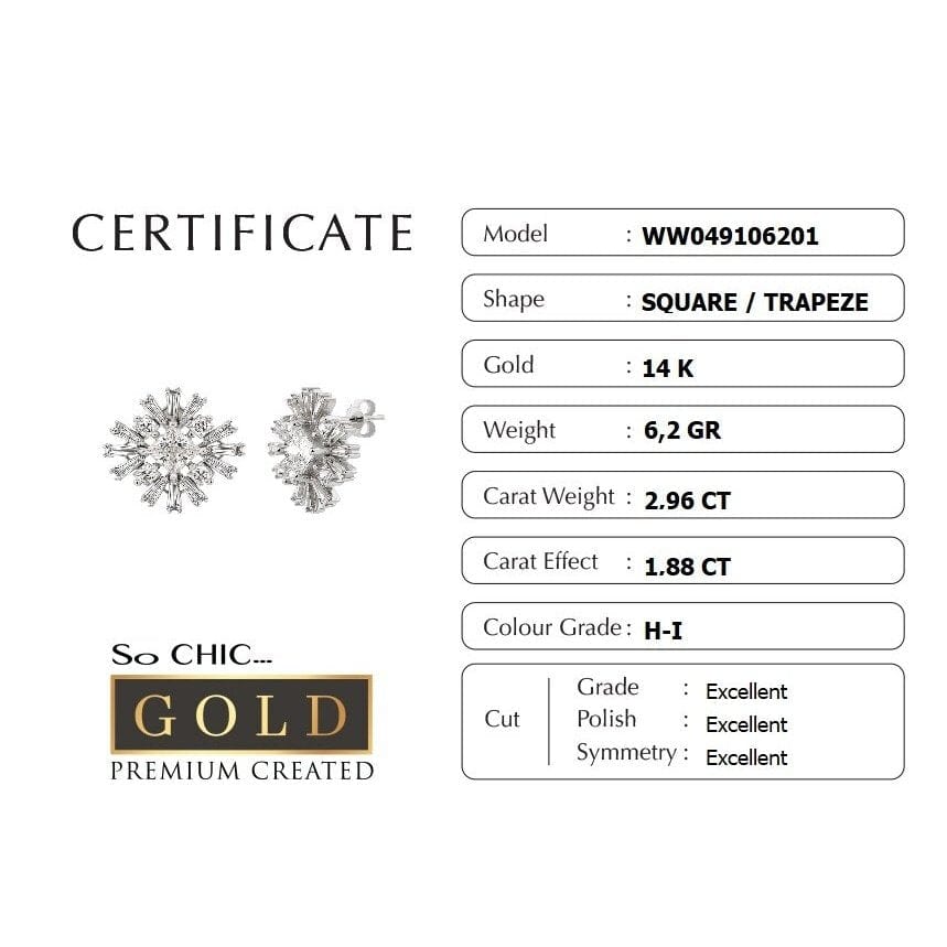 14 K White Gold Certified Premium Created Trapezoid Earrings SoChic