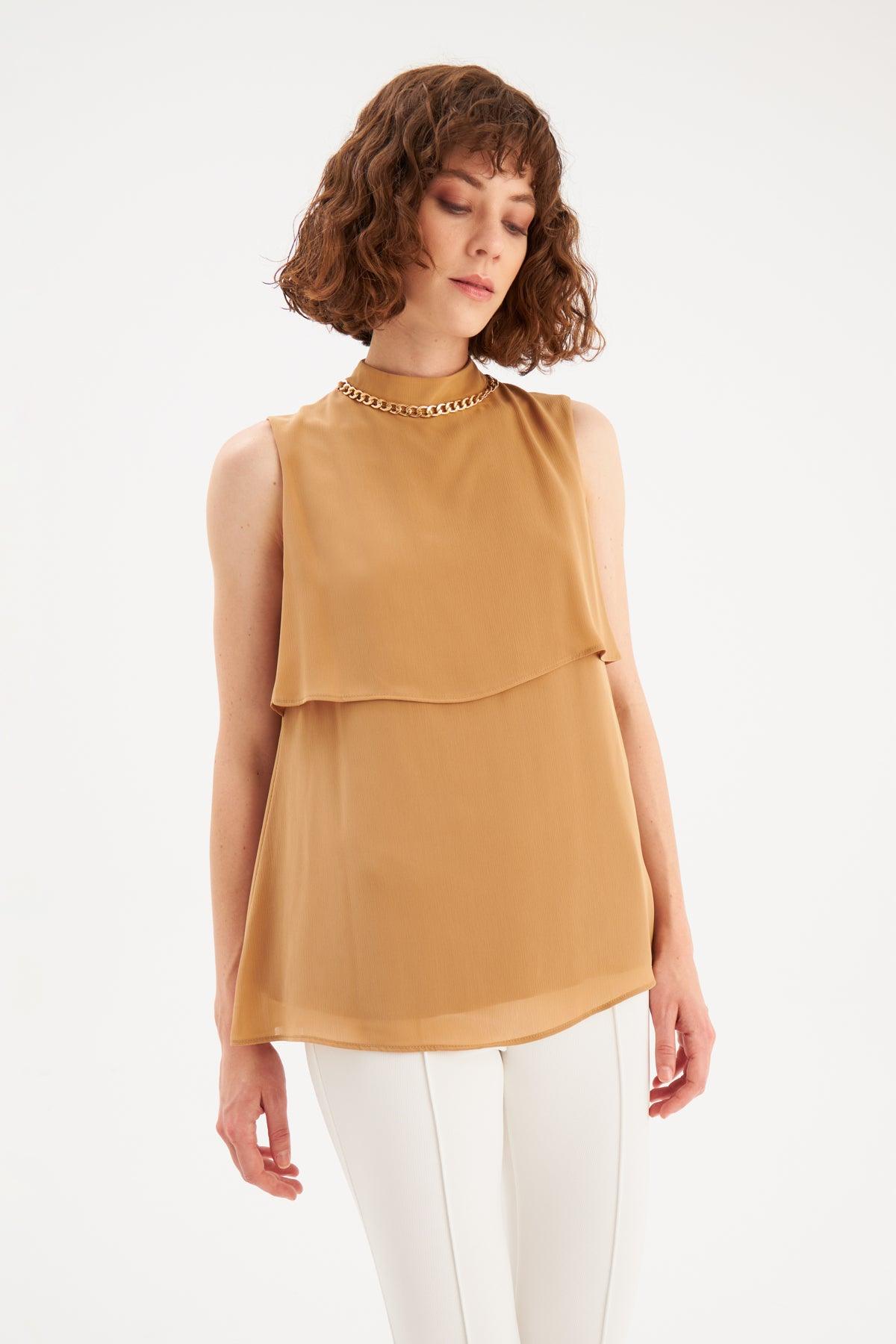 Accessory Detailed Ruffle Blouse Camel / S / 4 ZEFASH