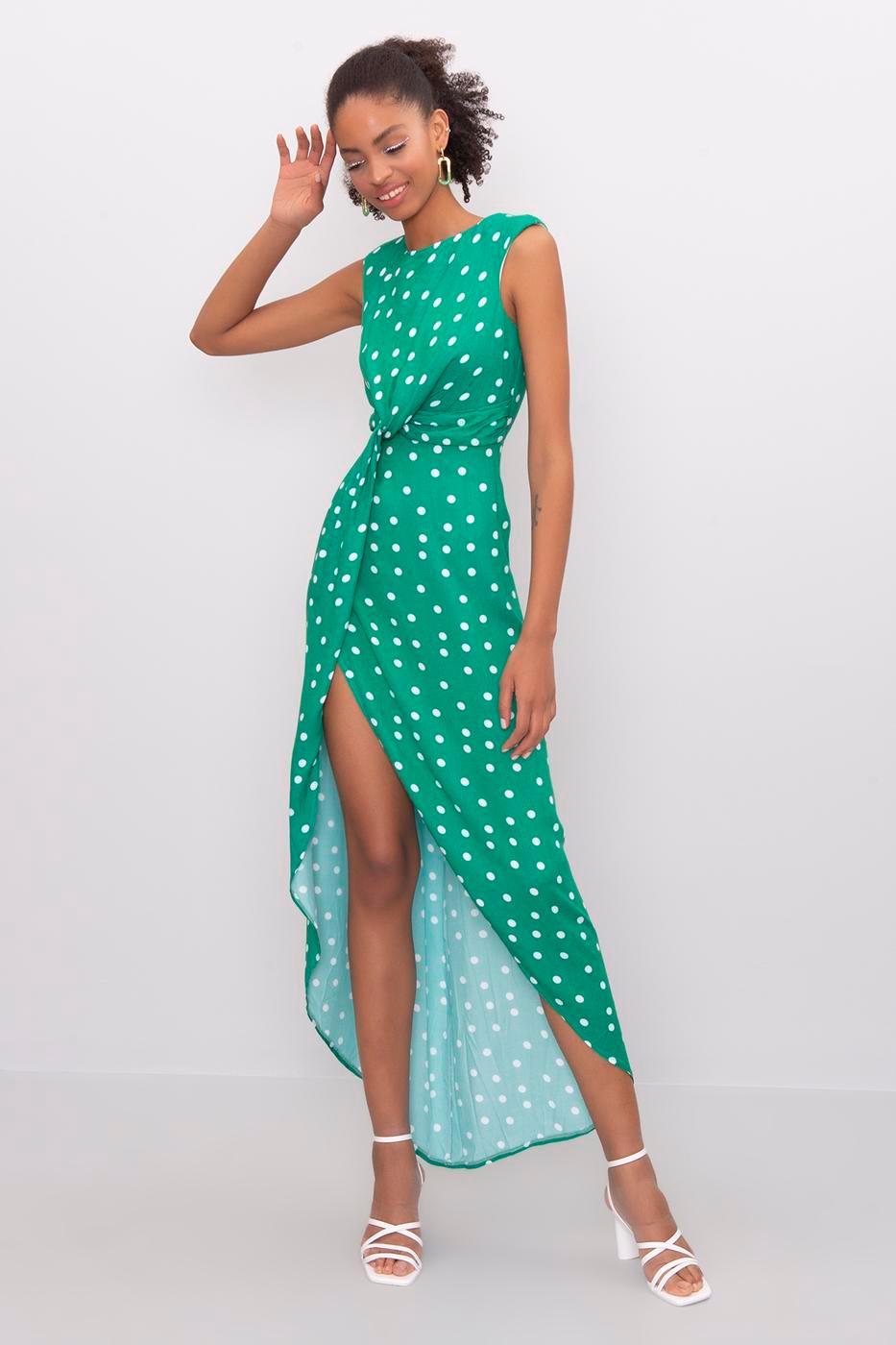 Asymmetrical Skirt Detailed Maxi Dress Green / XS / 2 ZEFASH