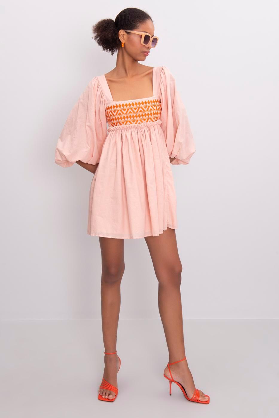 Balloon Sleeve Mini Dress Pink / XS / 2 ZEFASH