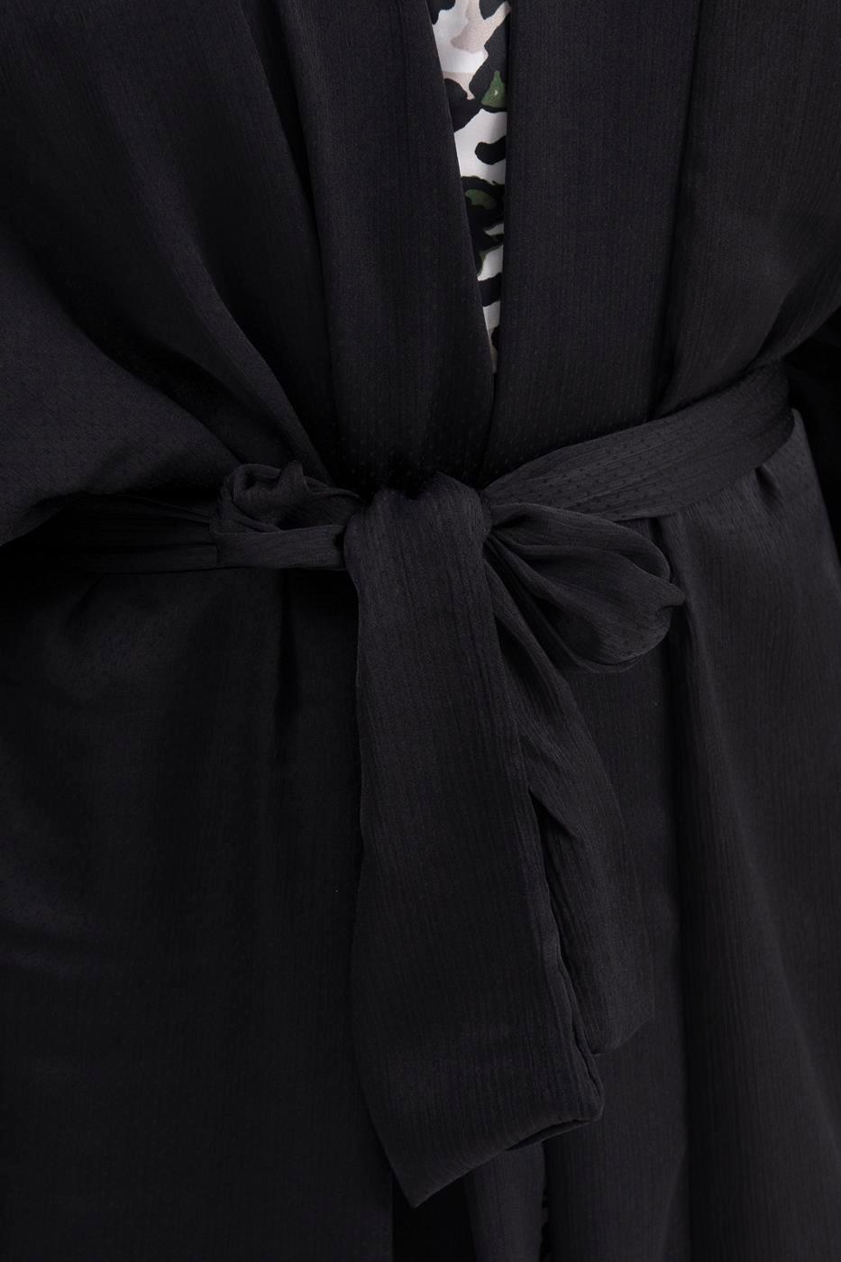 Belt Detailed Bat Sleeve Kimono ZEFASH