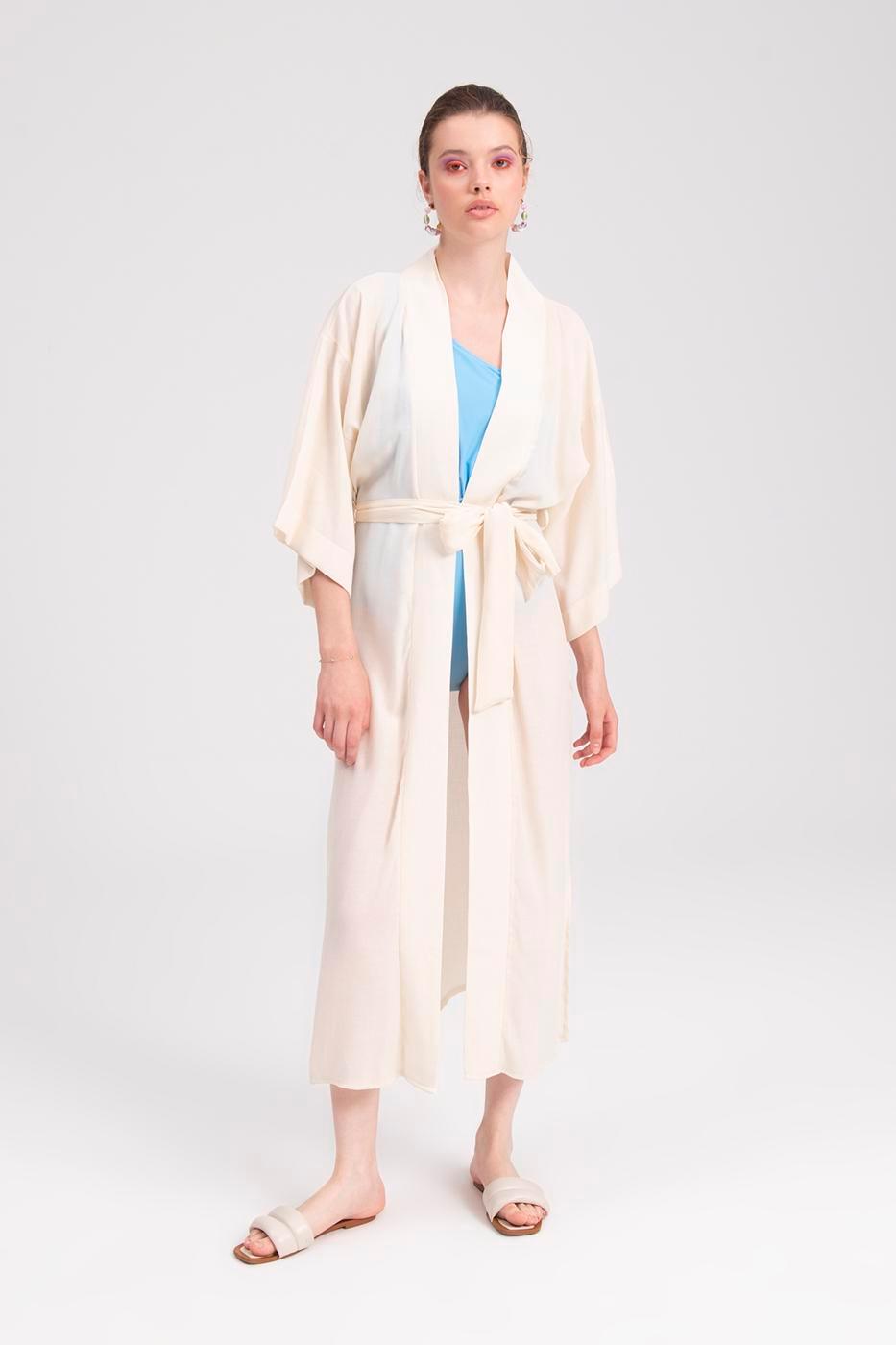 Belted Long Kimono White / XS / 2 ZEFASH