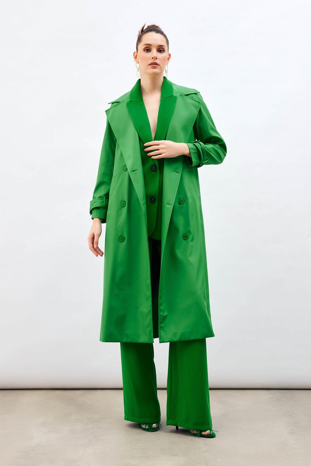 Belted Long Trench Green / S / 4 ZEFASH