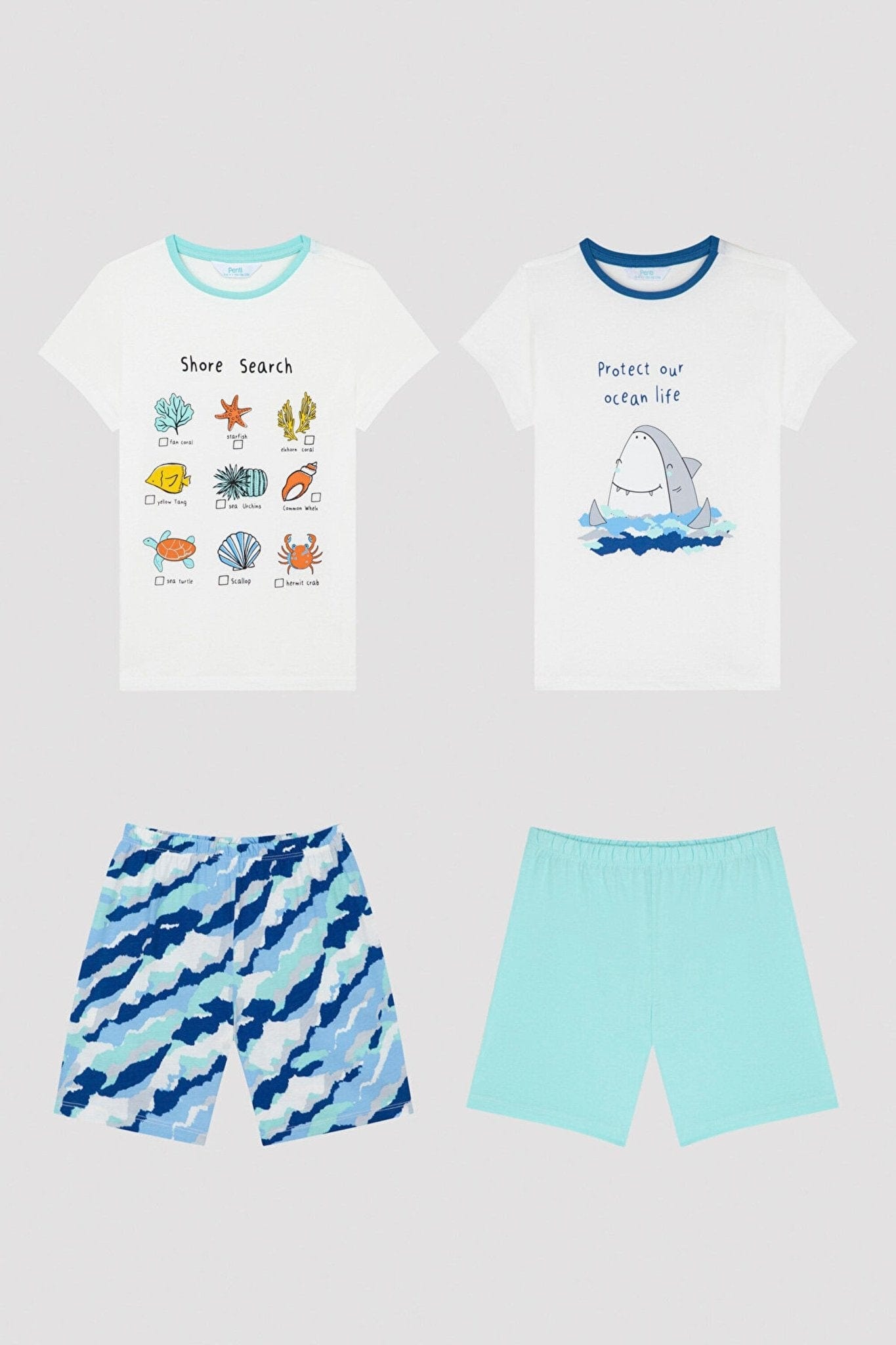 Boy's Under The Sea Printed 2 Pajama Set 3-4 FLEXISB