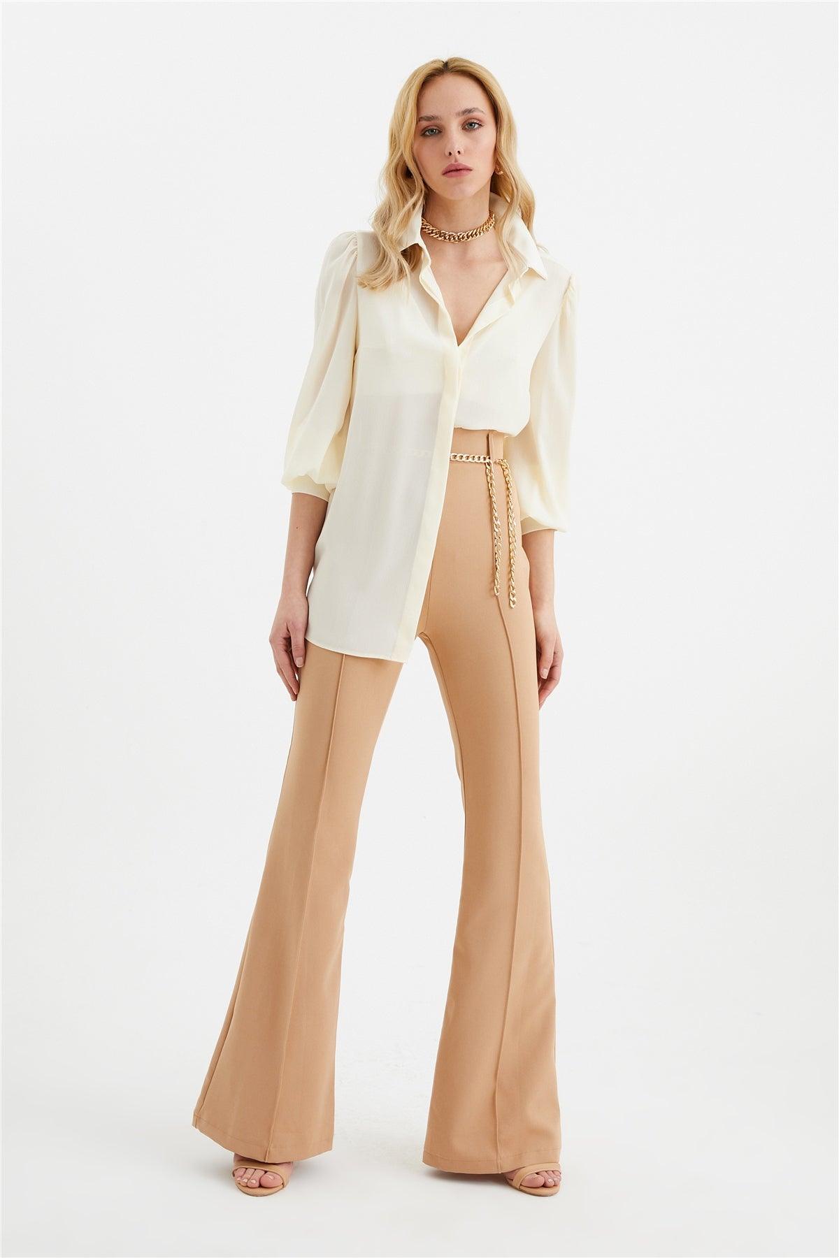 Chain Belt Flared Trousers Camel / S / 4 ZEFASH