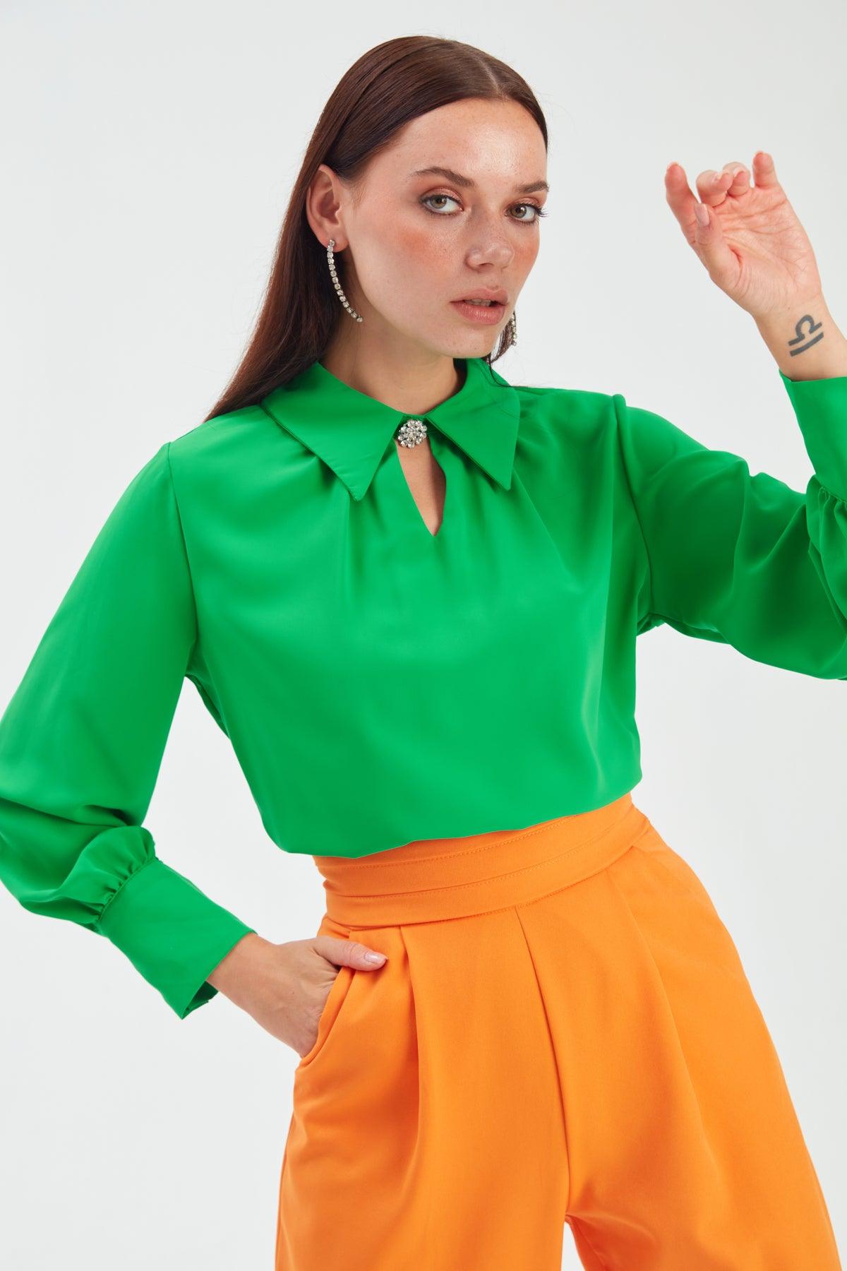 Collar Accessory Blouse Green / S / 4 ZEFASH