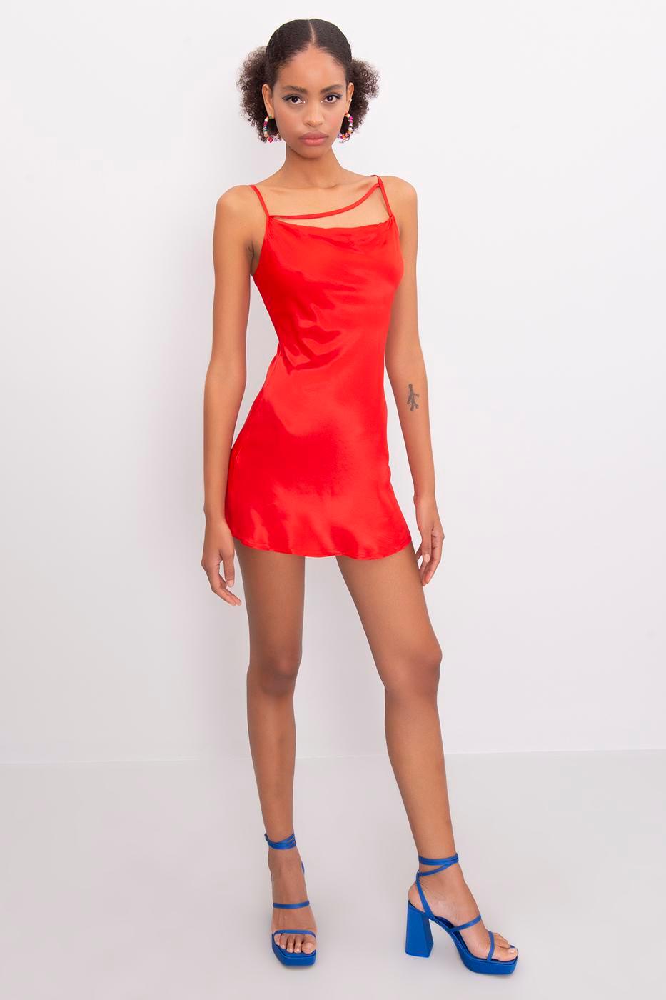 Collar Strap Mini Dress Red / XS / 2 ZEFASH