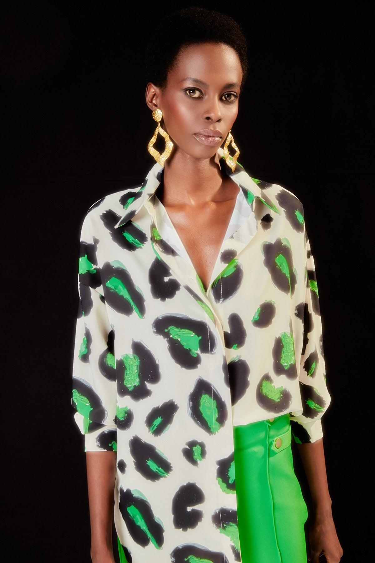 Colorful Leopard Patterned Loose Shirt ZEFASH
