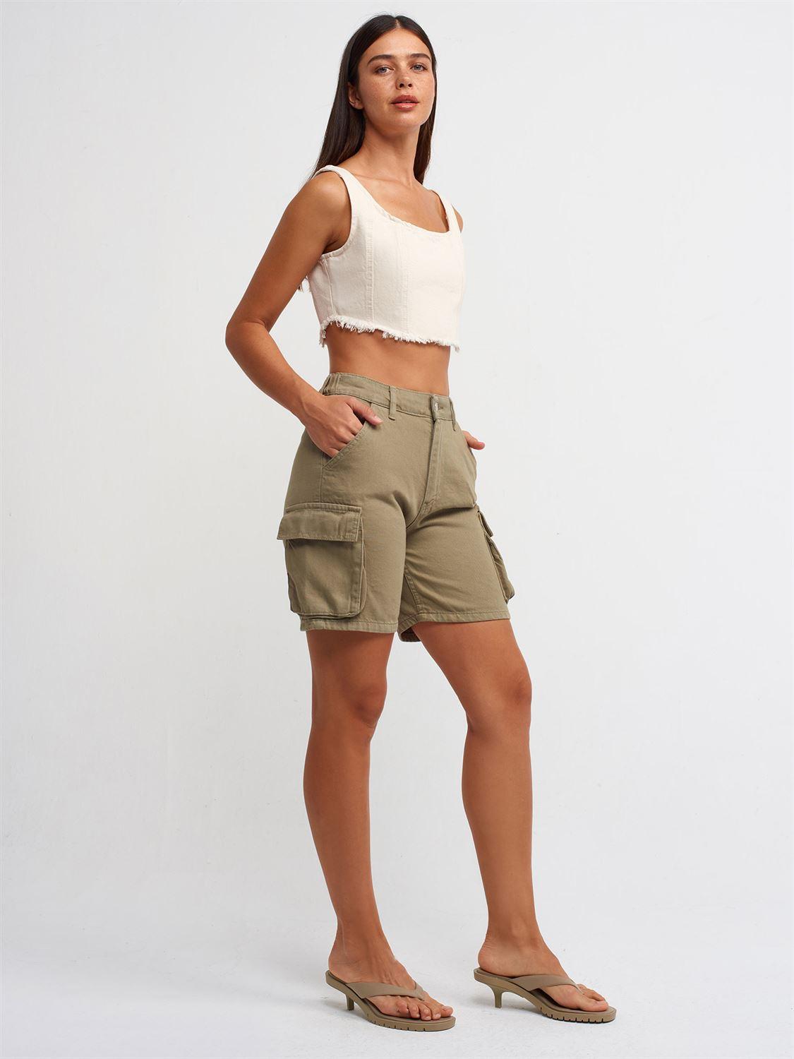 Cotton Denim Shorts with Side Pockets Khaki / L / 8 ZEFASH