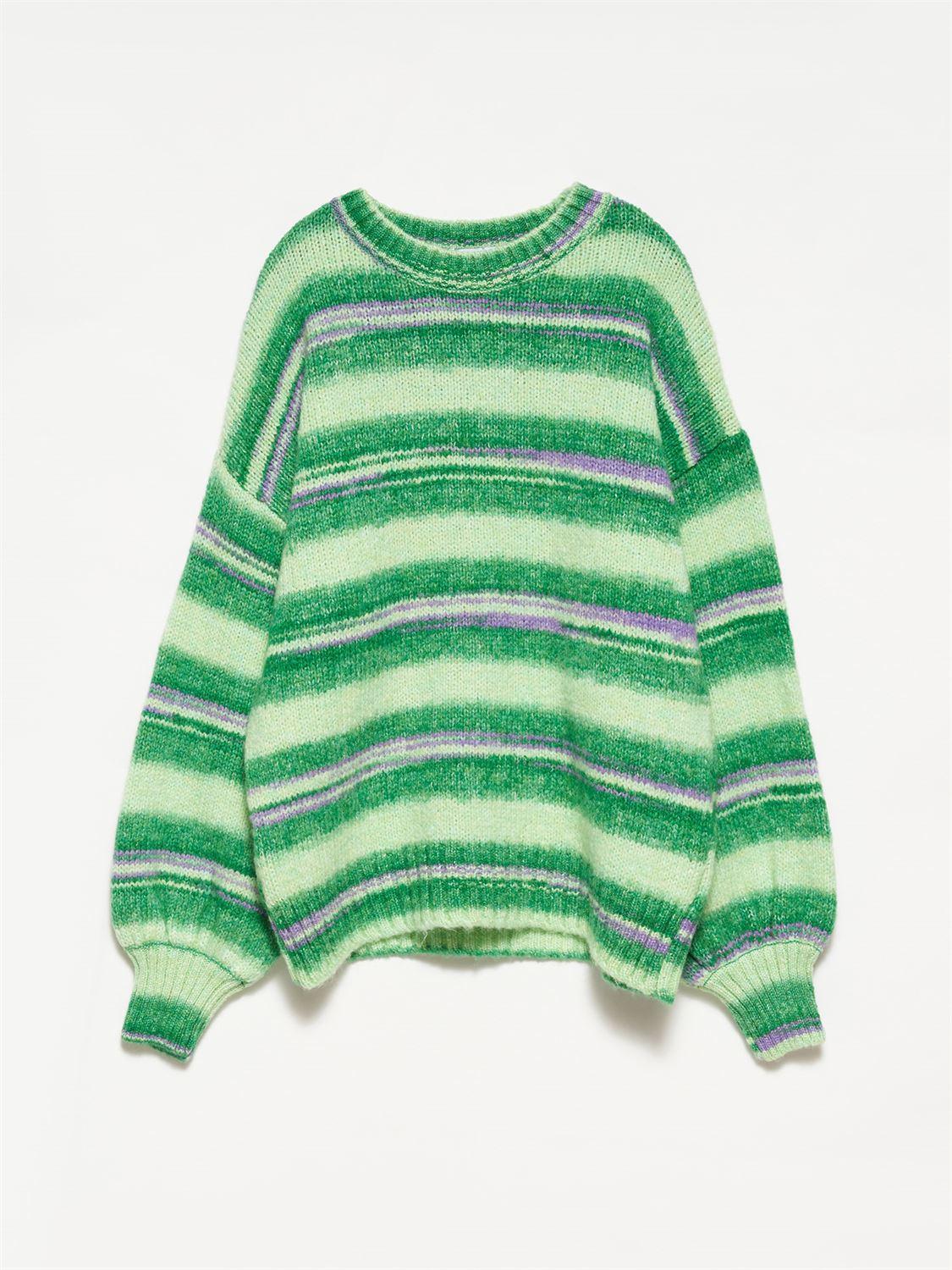 Crew Neck Balloon Sleeve Sweater Green / One Size ZEFASH