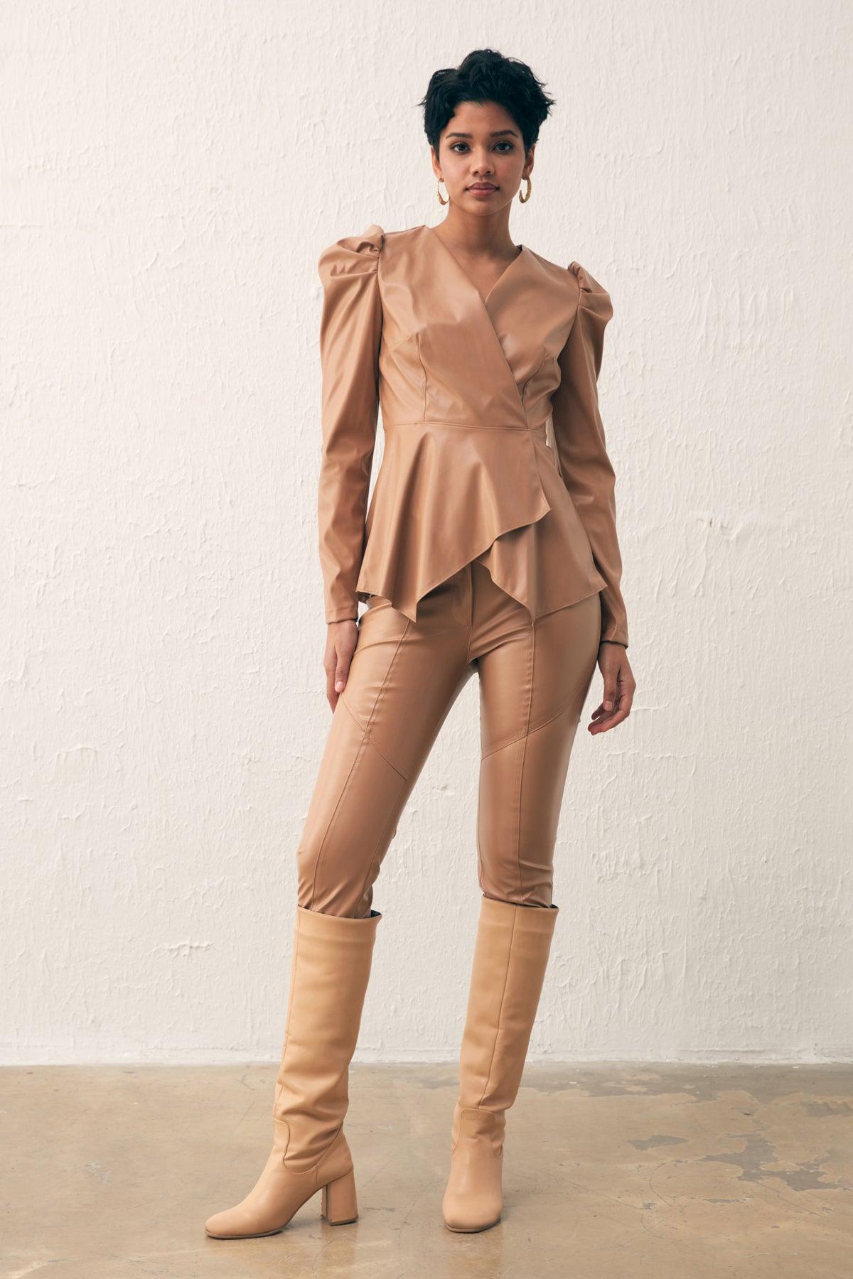 Double Breasted Leather Blouse ZEFASH