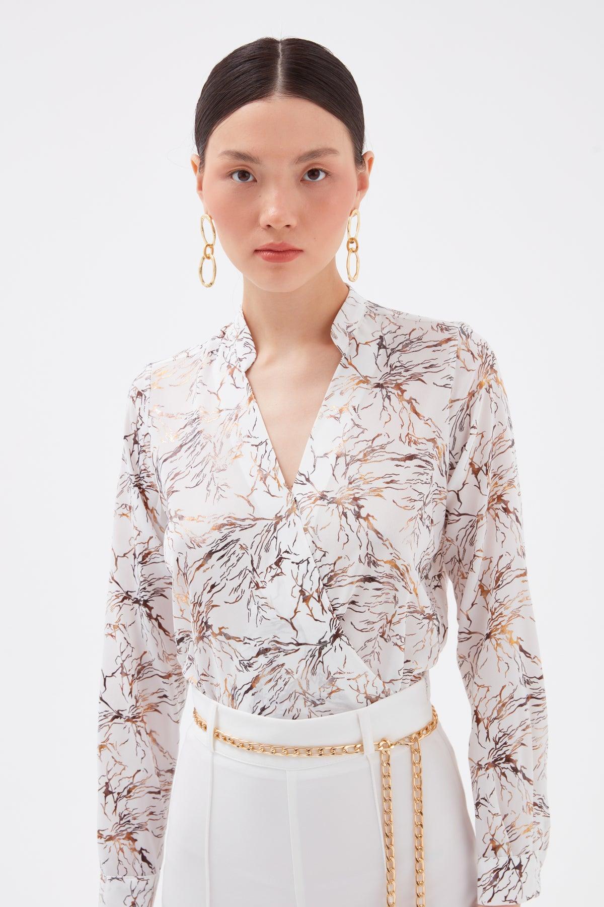 Double-Breasted Printed Blouse ZEFASH