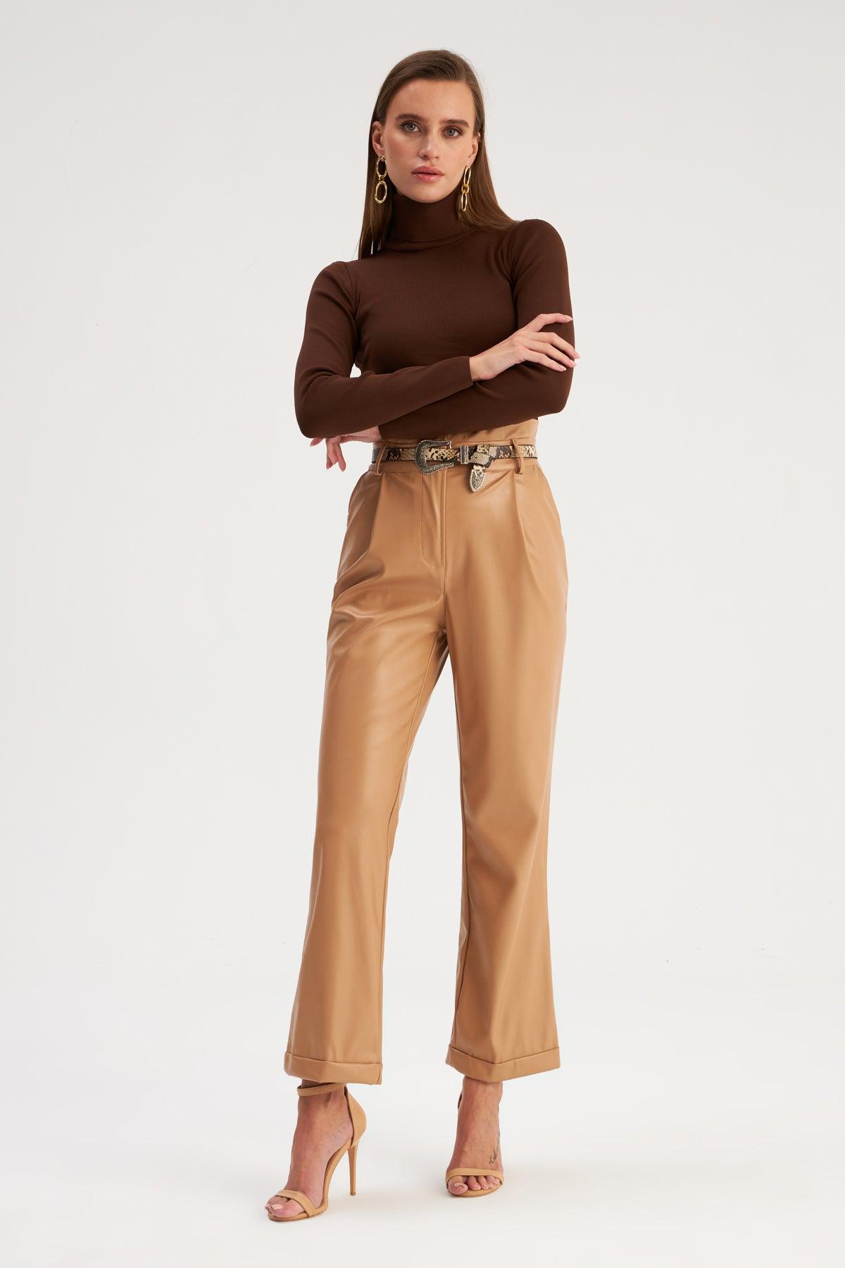 Double Leg Belted Leather Trousers Shop Now