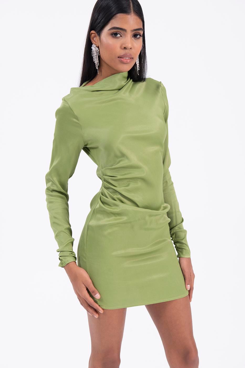Draped Satin Mini Dress Green / XS / 2 ZEFASH