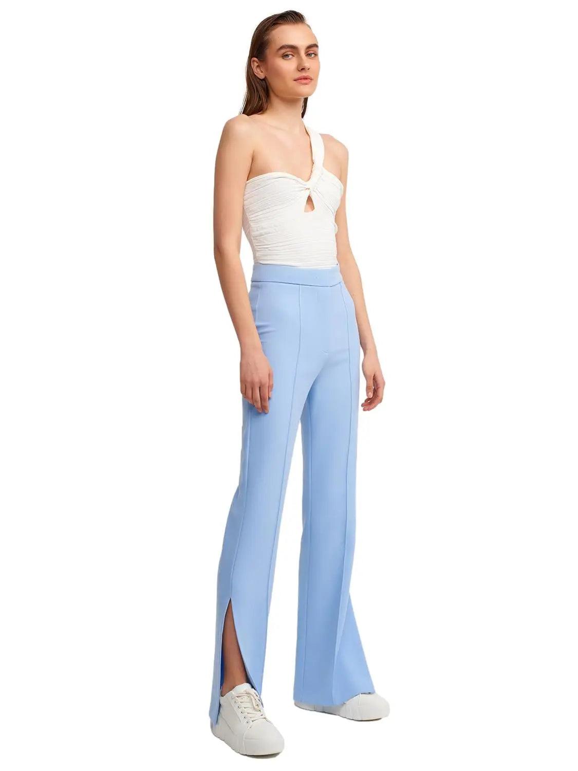 Flared Trousers With Slits Blue / S / 4 ZEFASH