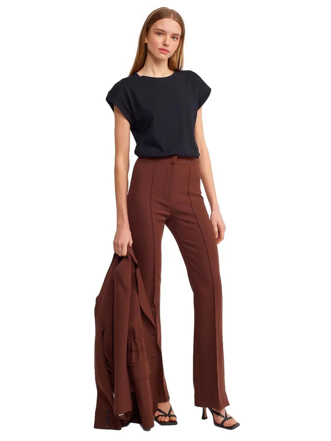Flared Trousers With Slits Brown / S / 4 ZEFASH