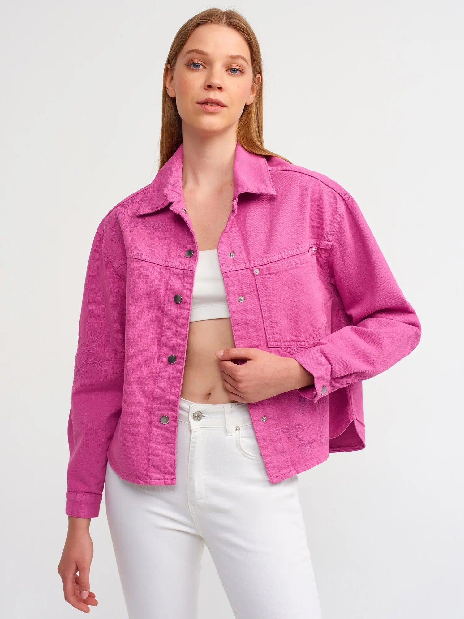 Flower Patterned Pink Denim Jacket Pink / XS / 2 ZEFASH