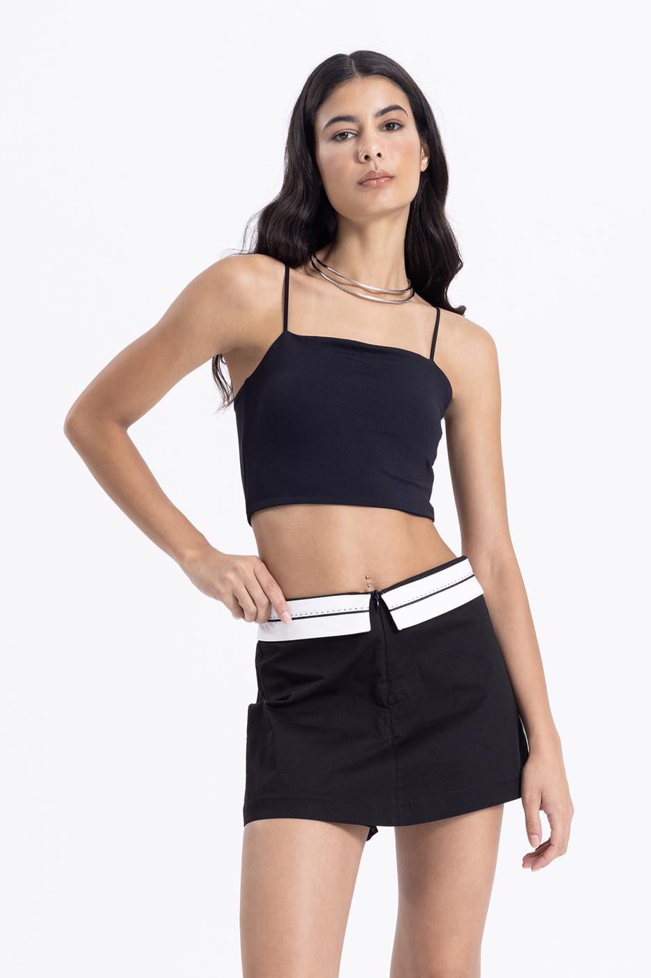 Folding Waistband Shorts Skirt Black / XS / 2 ZEFASH