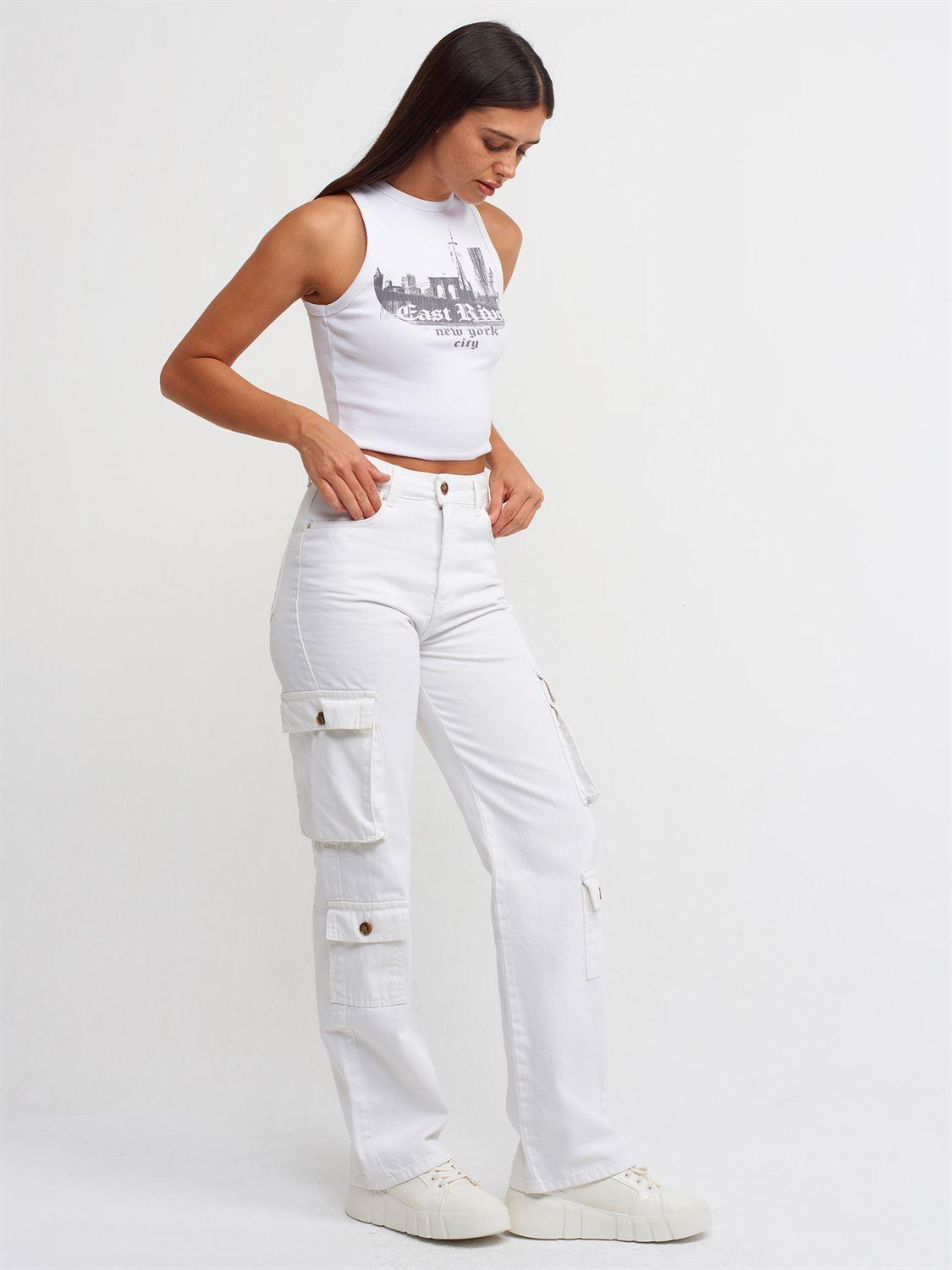 Four Pockets Cargo Jean Trousers White / S / 4 ZEFASH