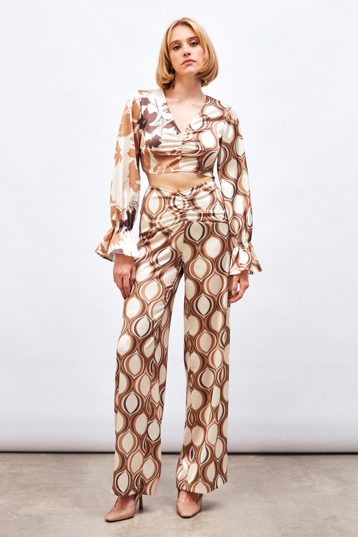 Front Shirred Patterned Shabby Trousers ZEFASH