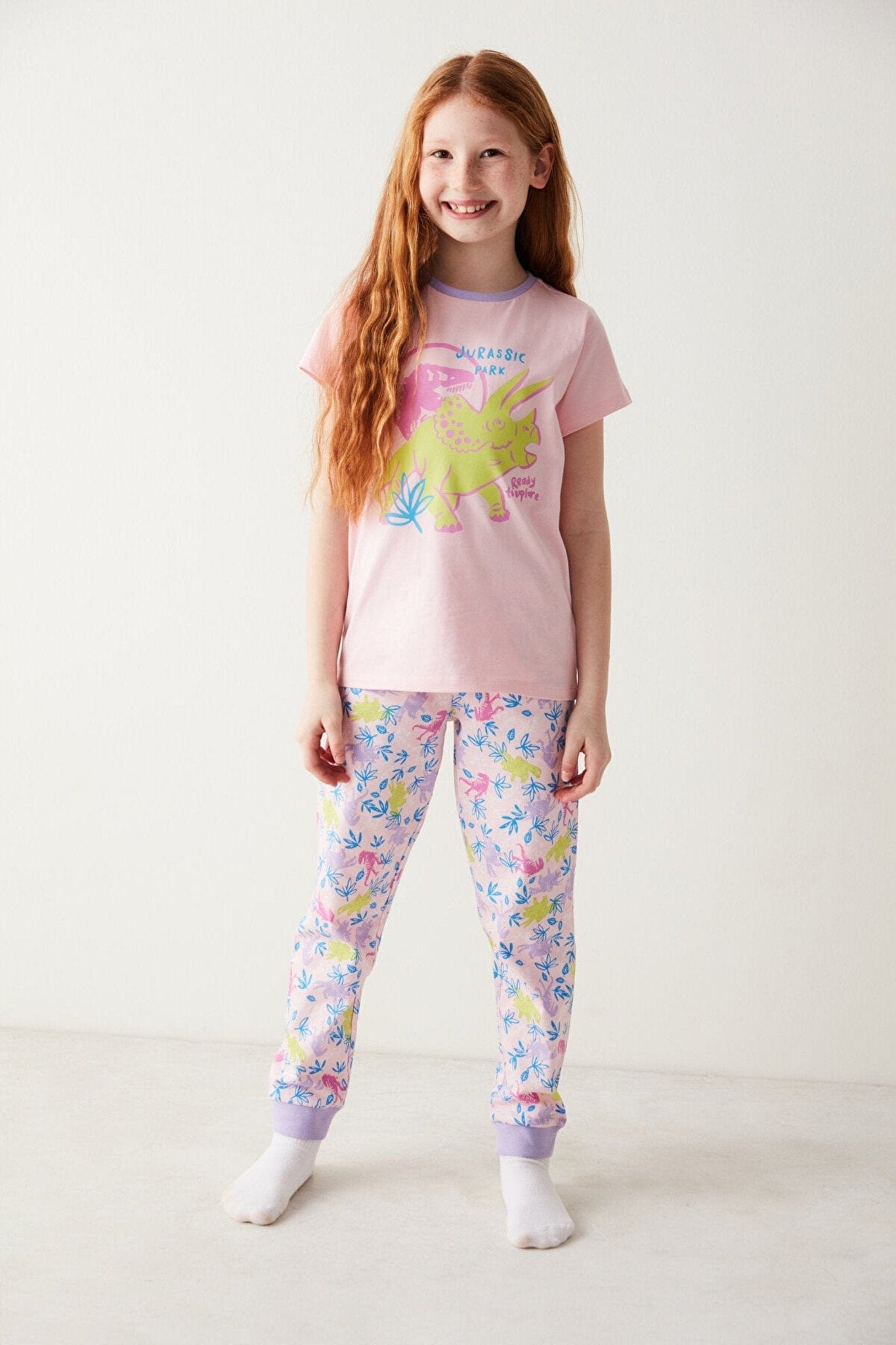 Girl's Jurassic Park Slogan Printed Pajama Set FLEXISB
