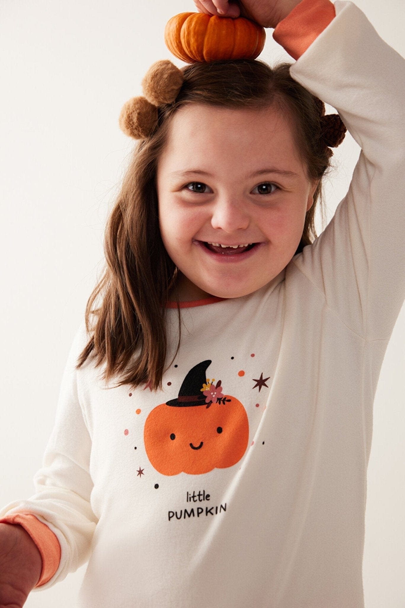 Girl's Pumpkin Printed Thermal Pajama Set 3-4 FLEXISB