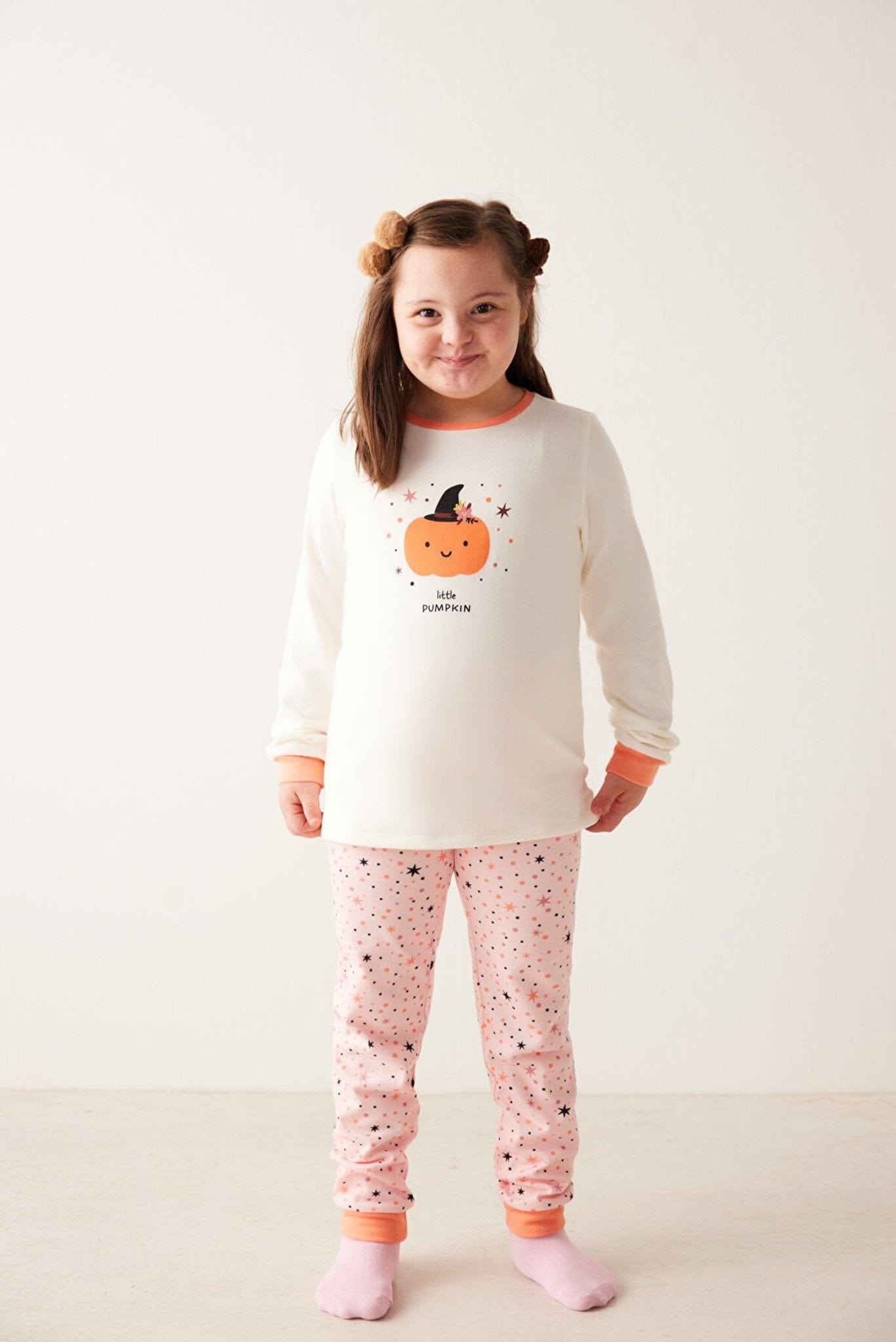 Girl's Pumpkin Printed Thermal Pajama Set FLEXISB