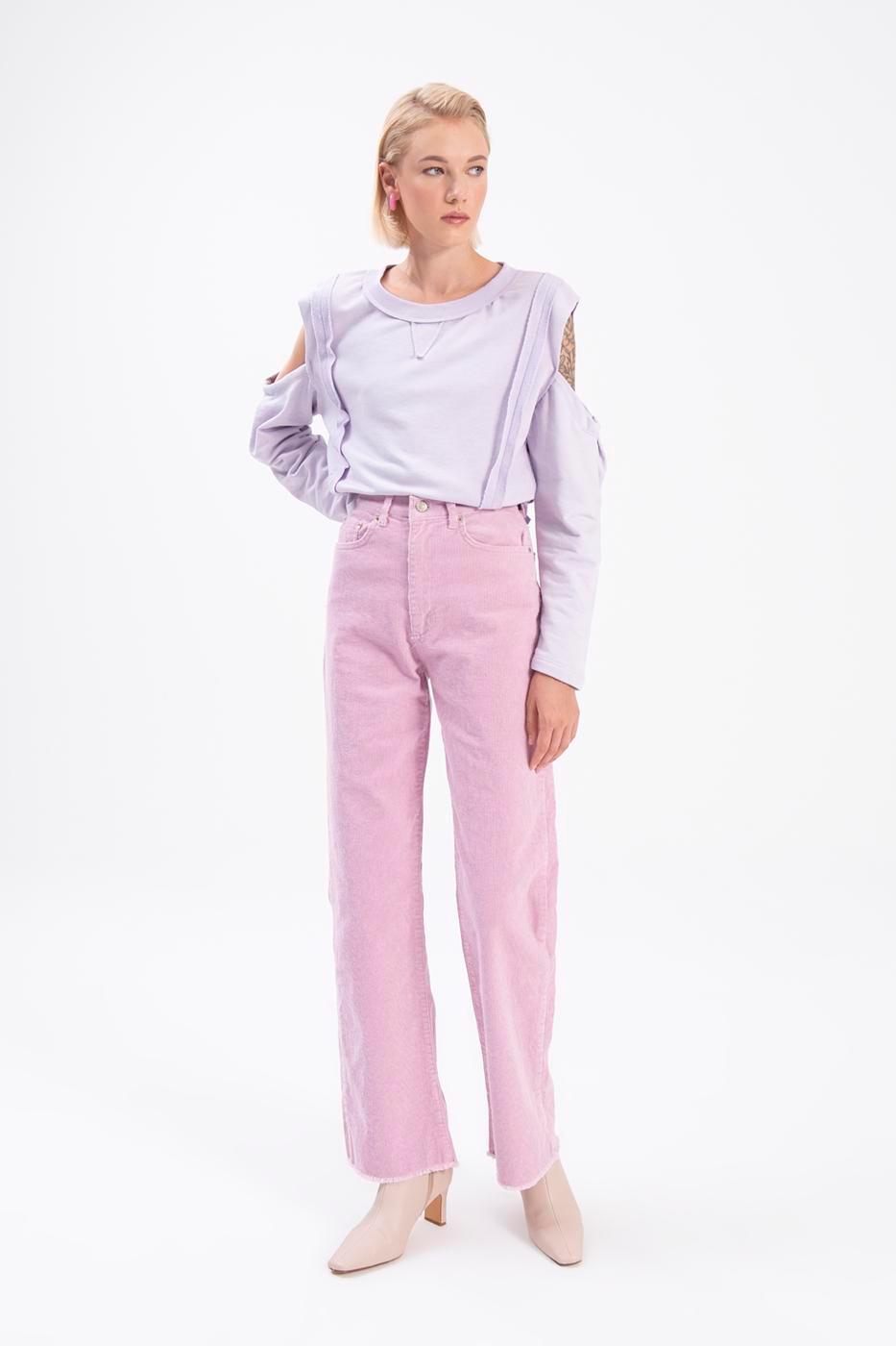 High Waist Corduroy Pants Pink / XS / 2 ZEFASH
