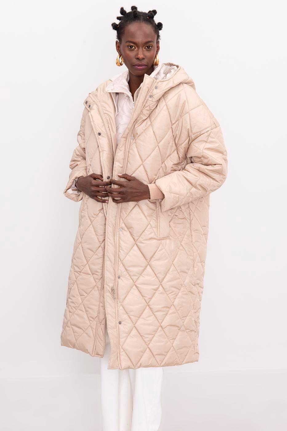 Hooded Quilted Inflatable Coat Beige / XS / 2 ZEFASH