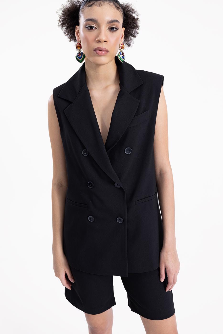 Jacket Collar Double-Breasted Vest Black / XS / 2 ZEFASH