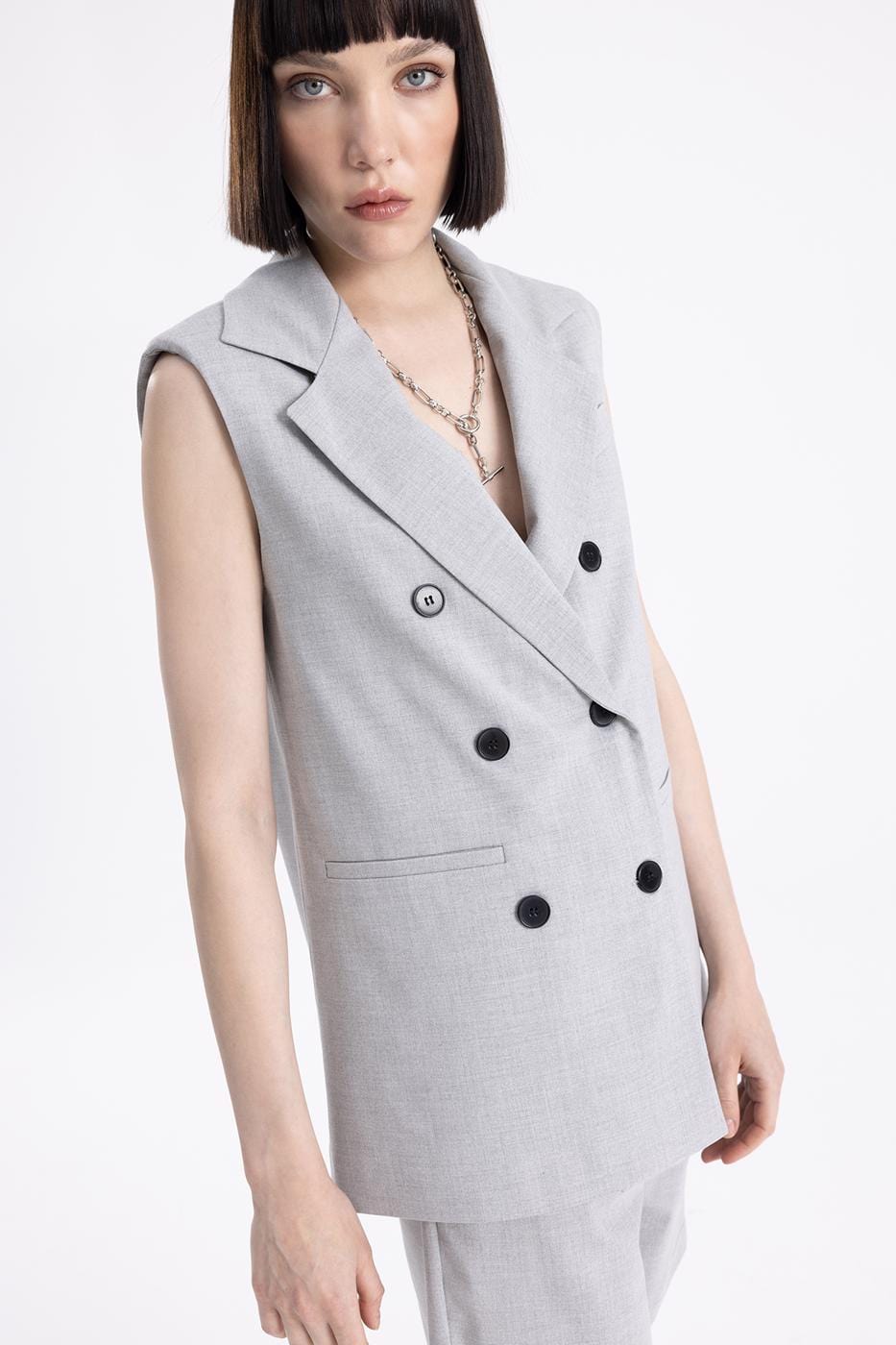 Jacket Collar Double-Breasted Vest Grey / XS / 2 ZEFASH