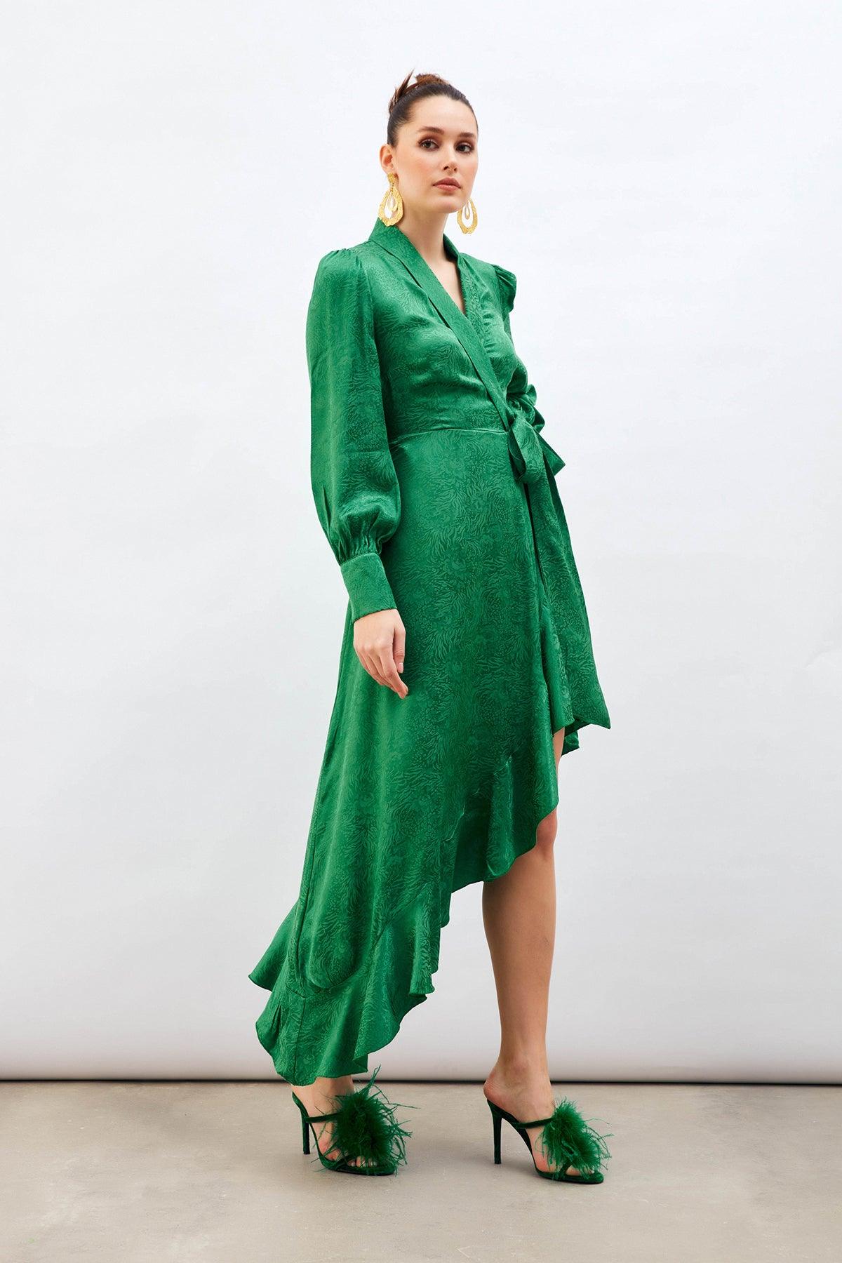 Jacquard Asymmetrical Dress Green / S / 4 ZEFASH