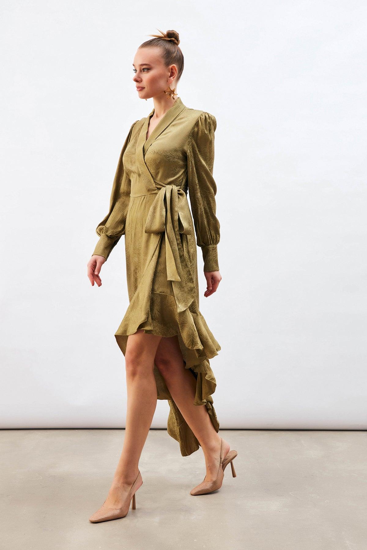 Jacquard Asymmetrical Dress Khaki / S / 4 ZEFASH