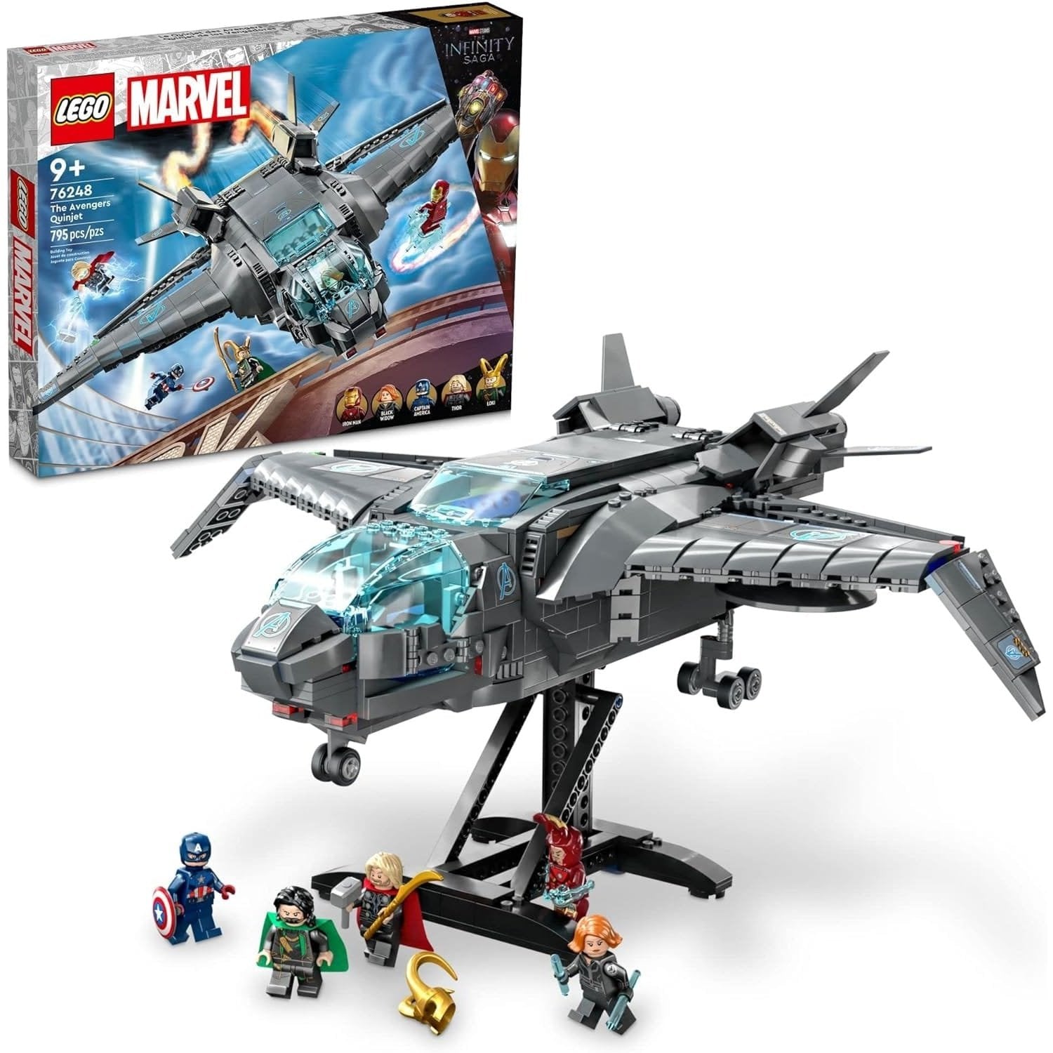 LEGO Marvel The Avengers Quinjet 76248, Spaceship Building Toy Set with Thor, Iron Man, Black Widow, Loki and Captain America Minifigures LEGO