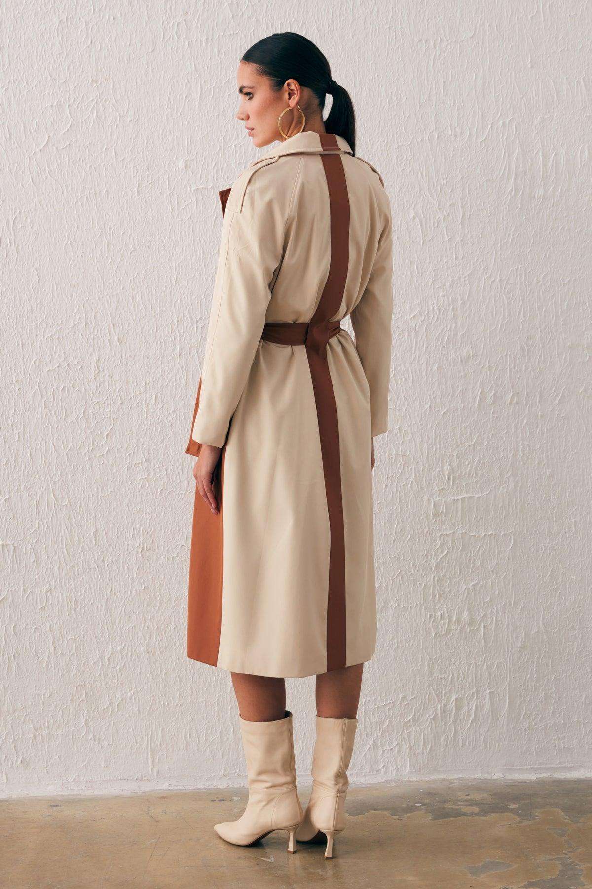 Long Trench Coat With Contrast Pockets ZEFASH