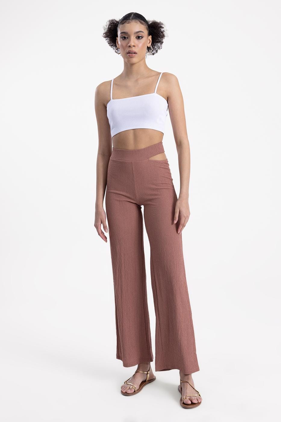 Loose Trousers With Waist Window Detail Rose / XS / 2 ZEFASH