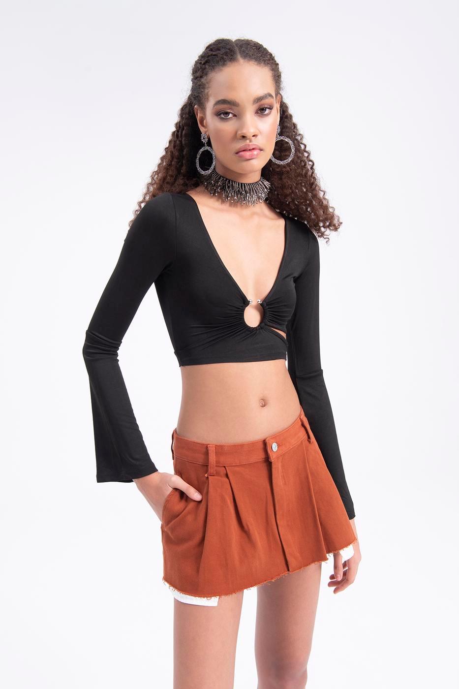 Low Waist Pleated Mini Skirt Brown / XS / 2 ZEFASH