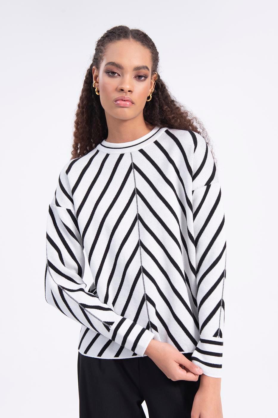 Oblique Striped Sweater Ecru / XS / 2 ZEFASH