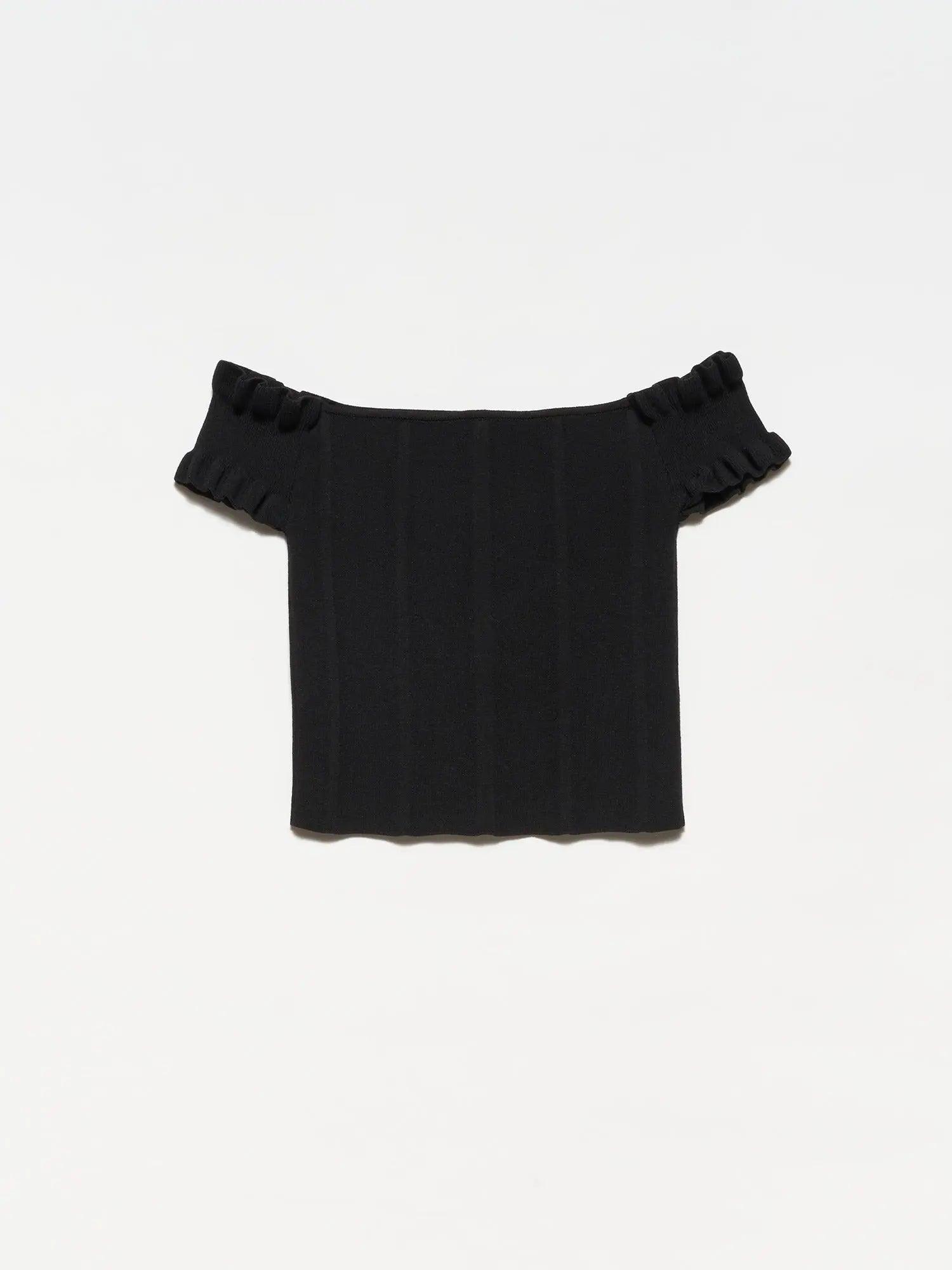 Off Shoulder Knitwear Bustier Black / One Size ZEFASH
