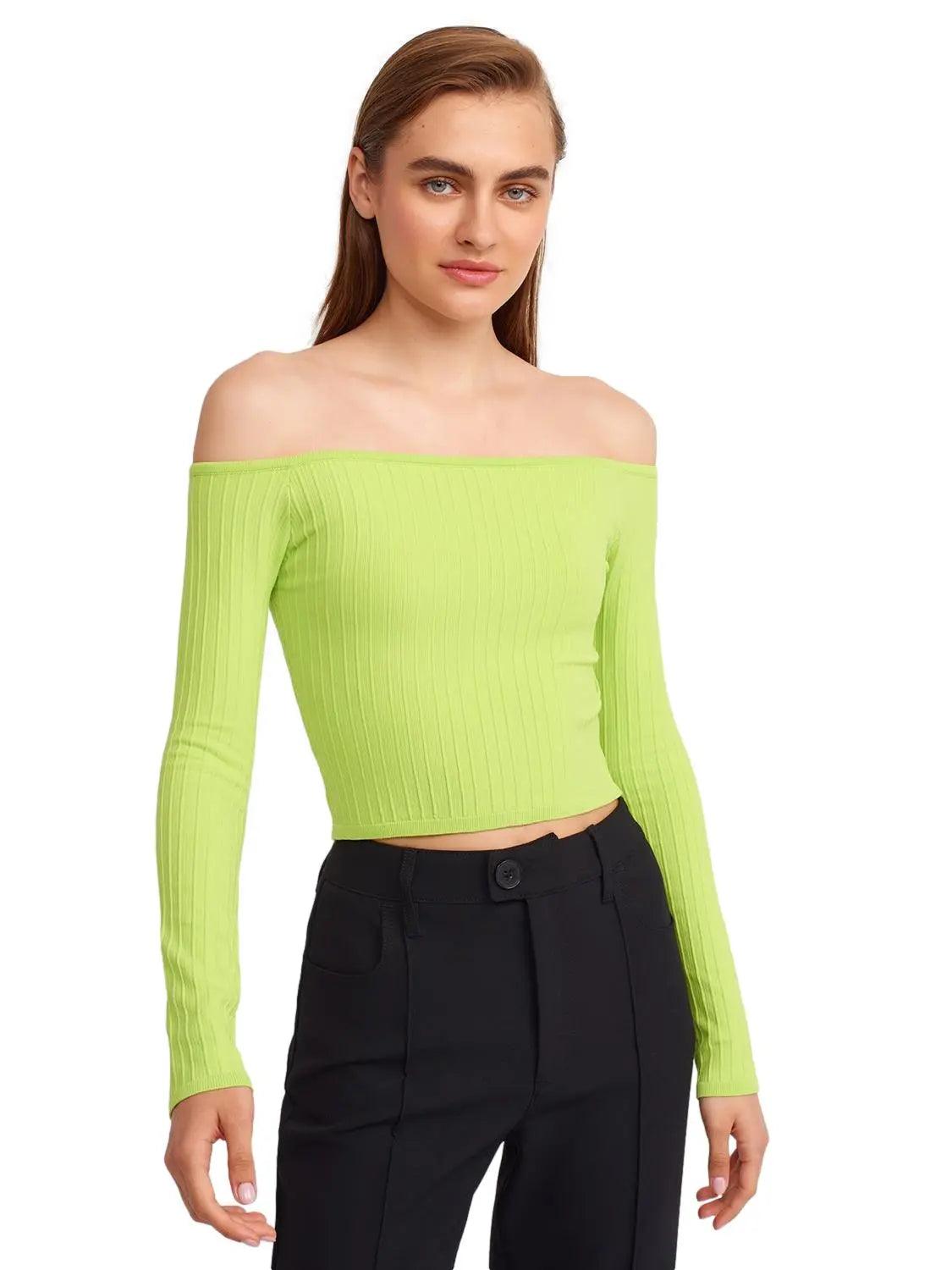 Off Shoulder Sweater Green / One Size ZEFASH