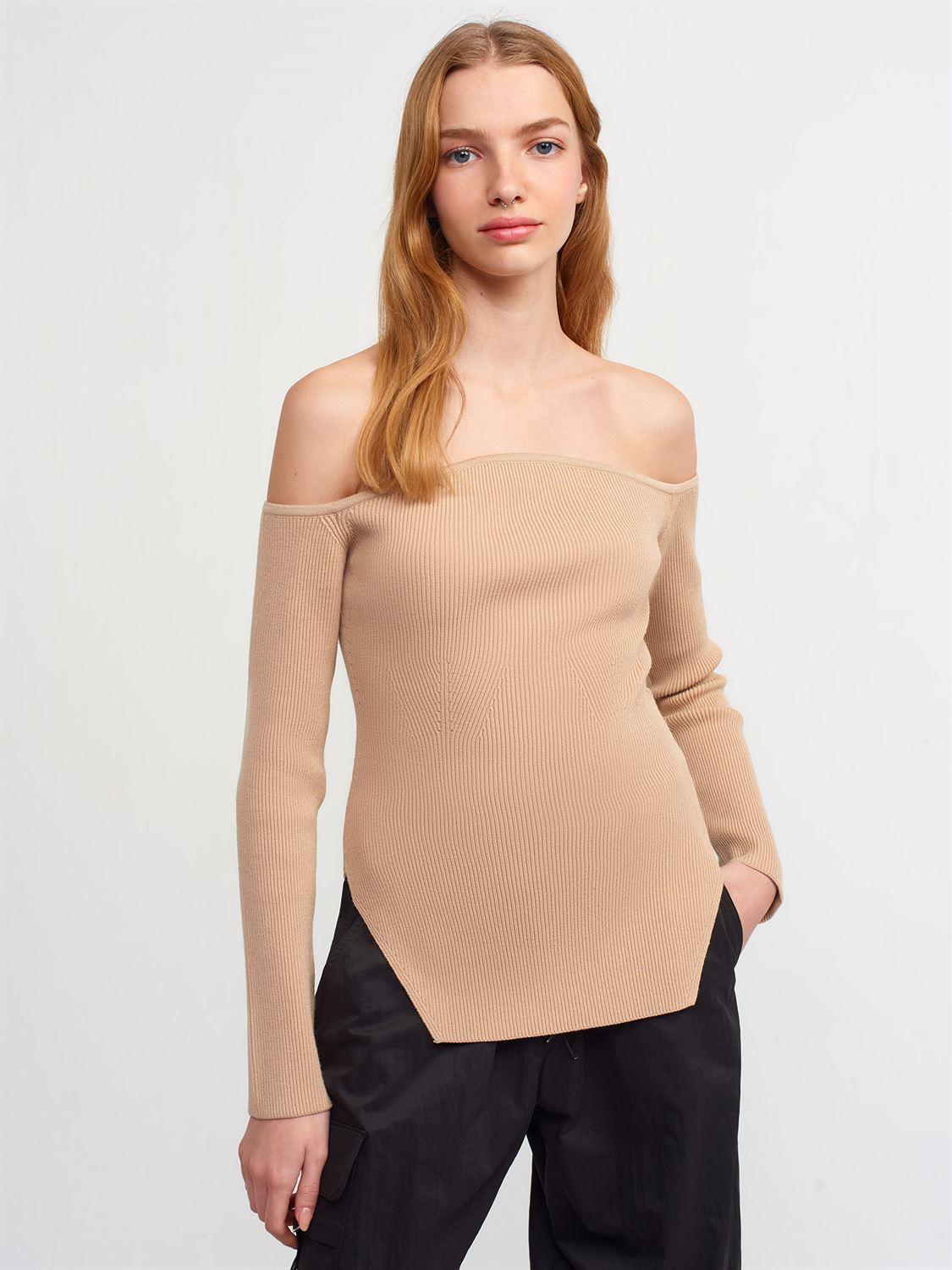 Off-The-Shoulder Pullover Beige / One Size ZEFASH