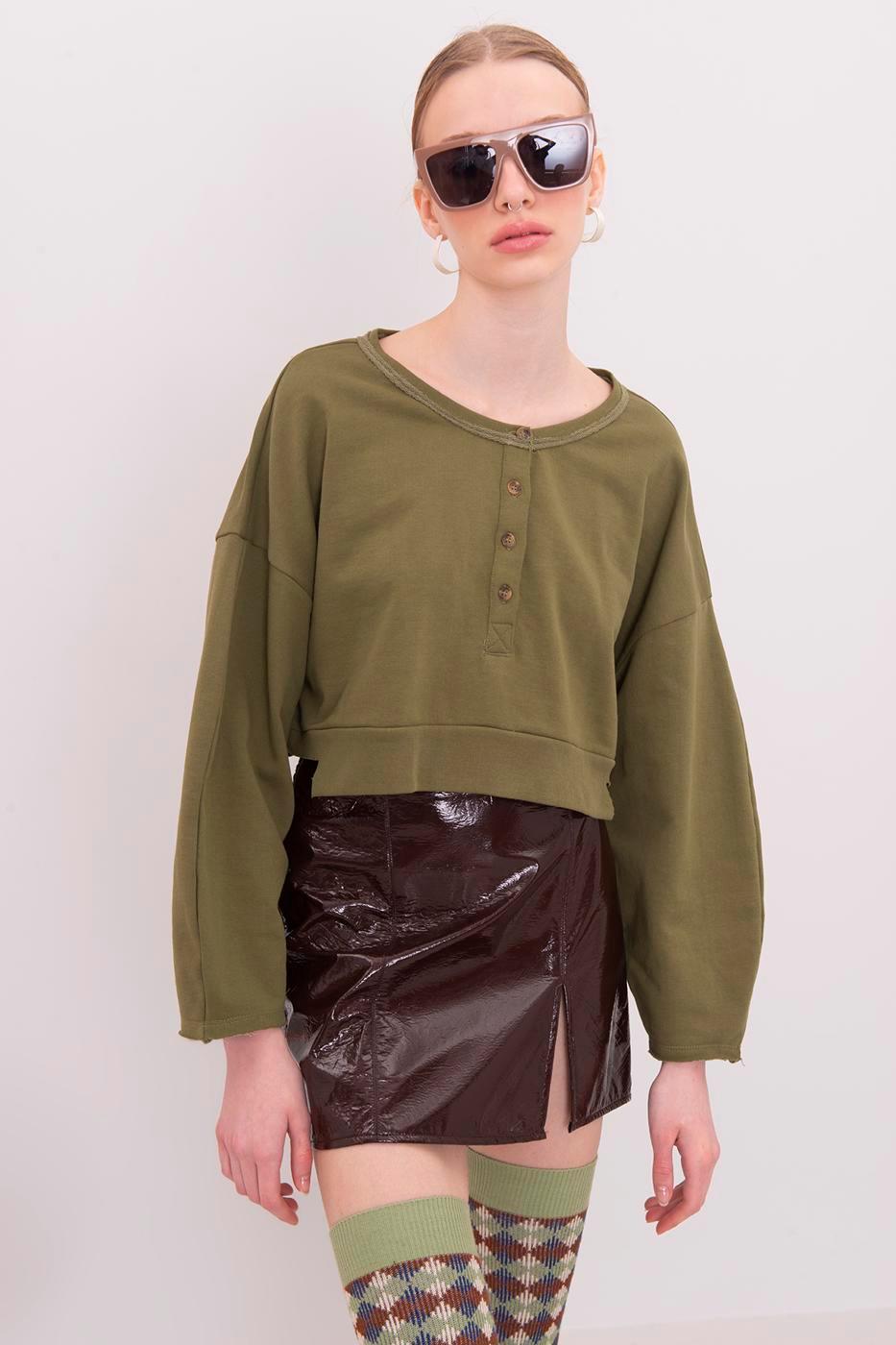 Patent Leather Mini Pencil Skirt With Slit Brown / XS / 2 ZEFASH