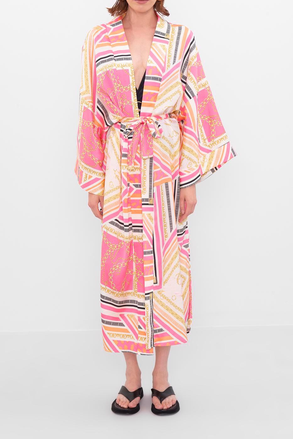 Patterned Kimono Fuchsia / One Size ZEFASH
