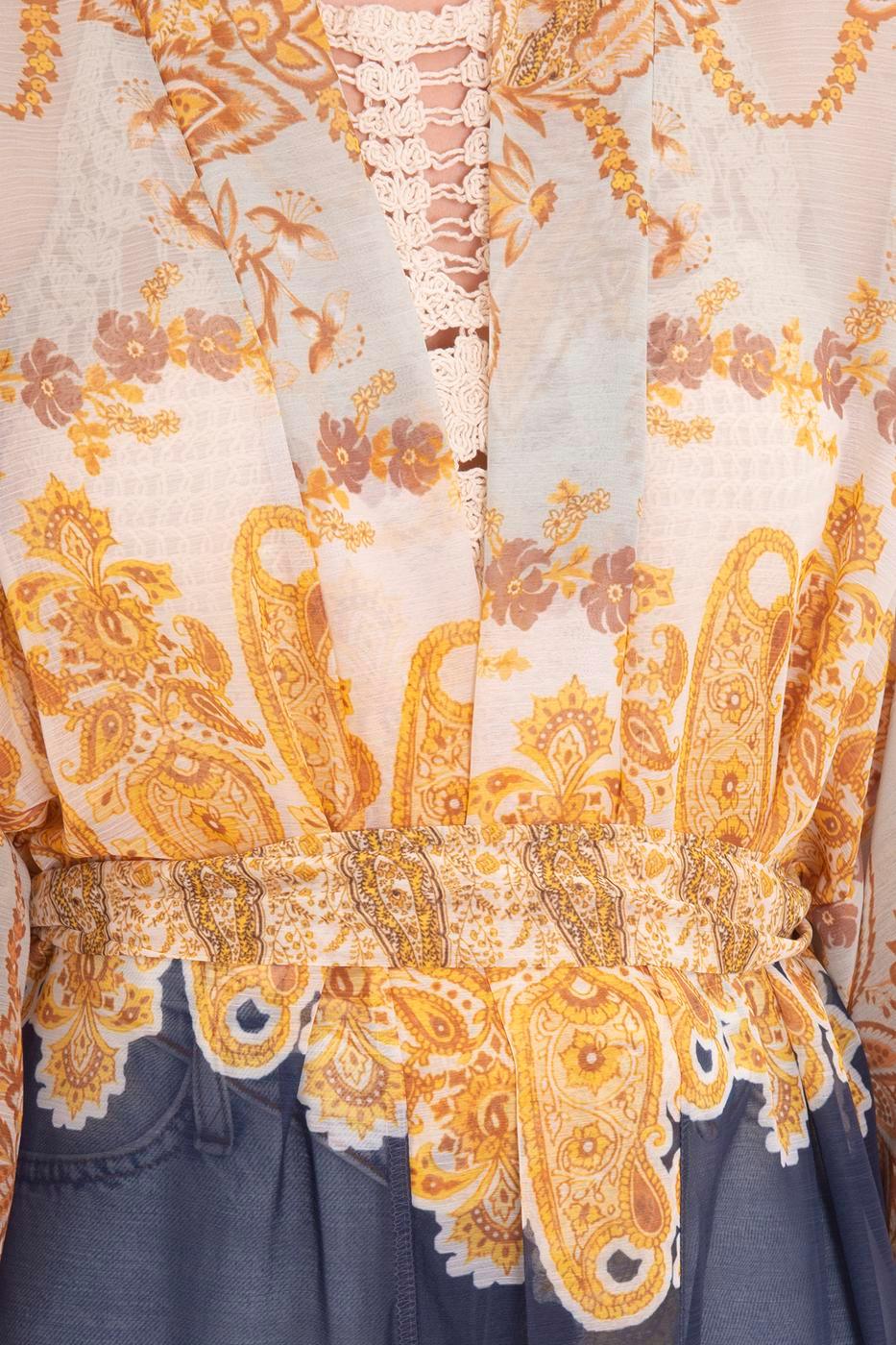 Patterned Long Kimono Yellow / One Size ZEFASH