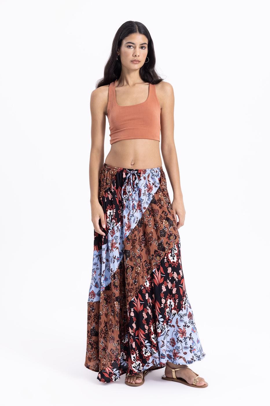 Patterned Shirred Maxi Skirt Multi Color / One Size ZEFASH