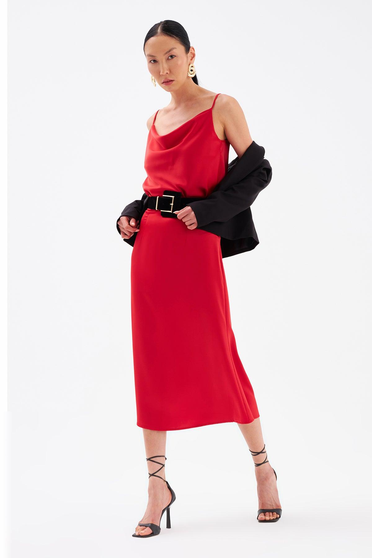 Plain Satin Skirt Red / S / 4 ZEFASH