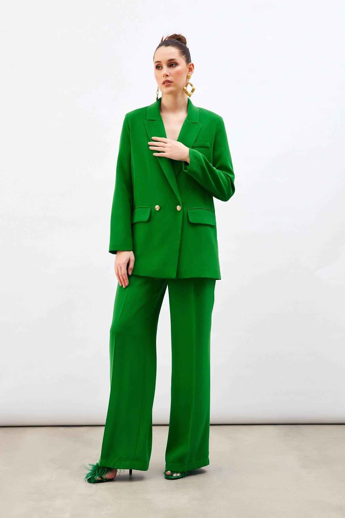 Pleat Detailed Loose Trousers Green / S / 4 ZEFASH