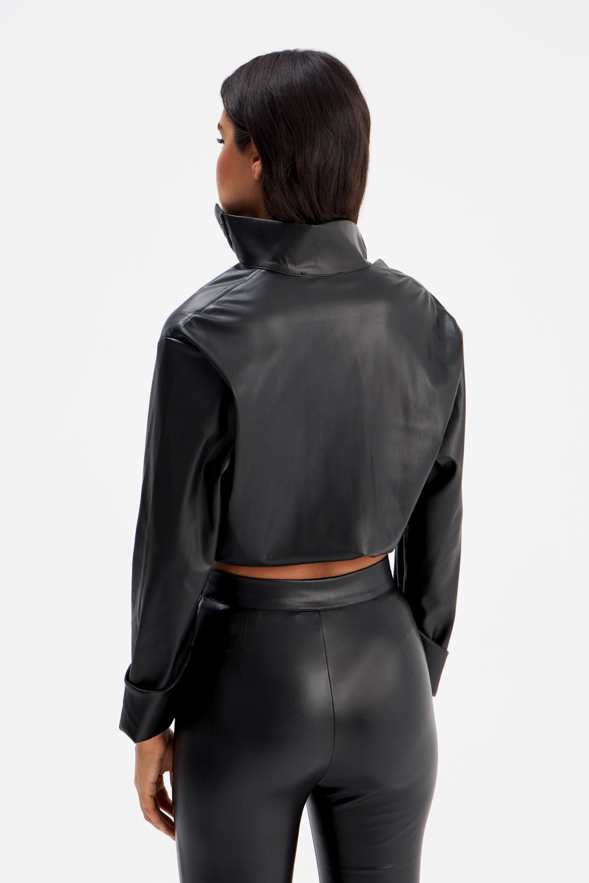 Pleated Leather Blouse ZEFASH